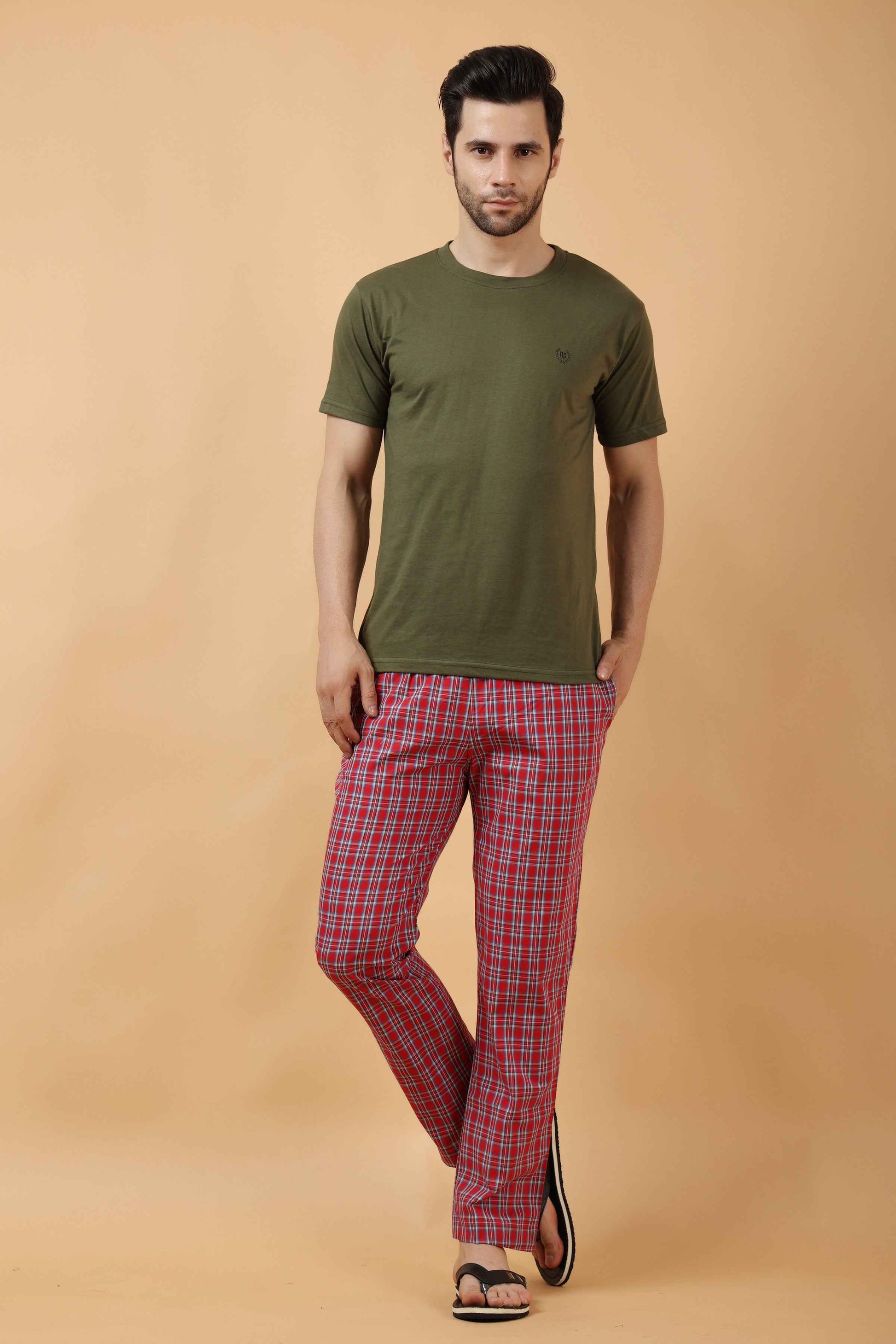 Buy Plus Size ​Red Currant Poplin Cotton Pajama At Apella | Sizes XS to 10 XL | India | Free Delivery | Customized