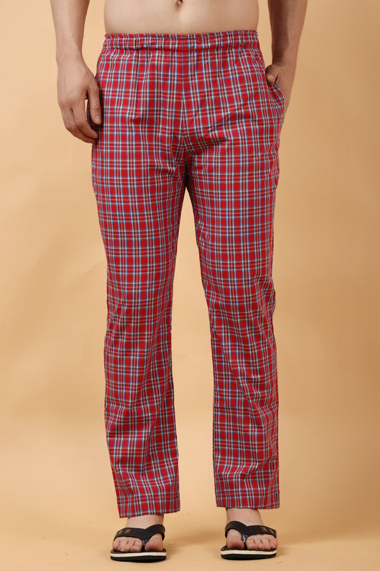 Men's Plus Size Red Checked  Cotton Pajama | Apella