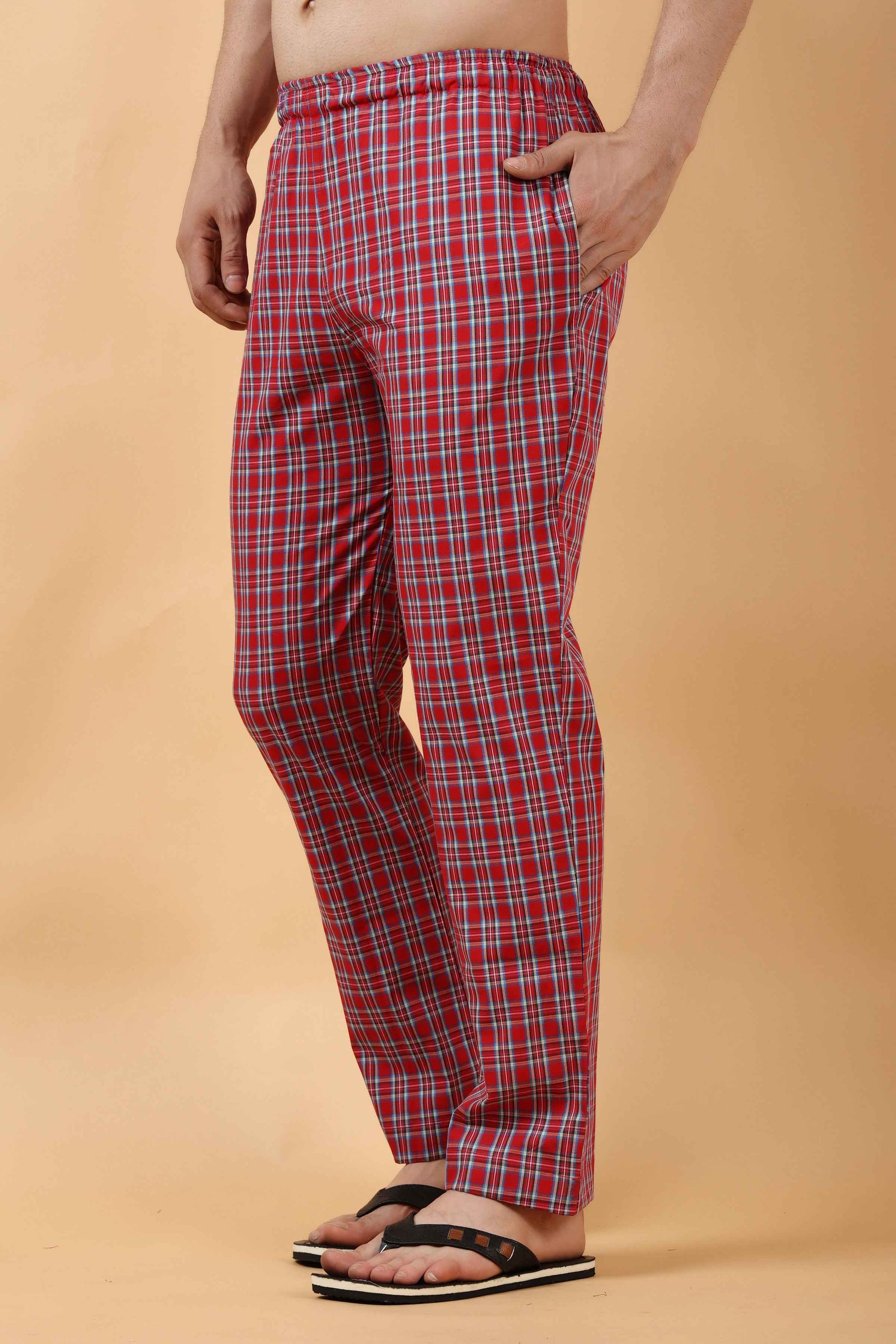 Buy Plus Size ​Red Currant Poplin Cotton Pajama At Apella | Sizes XS to 10 XL | India | Free Delivery | Customized