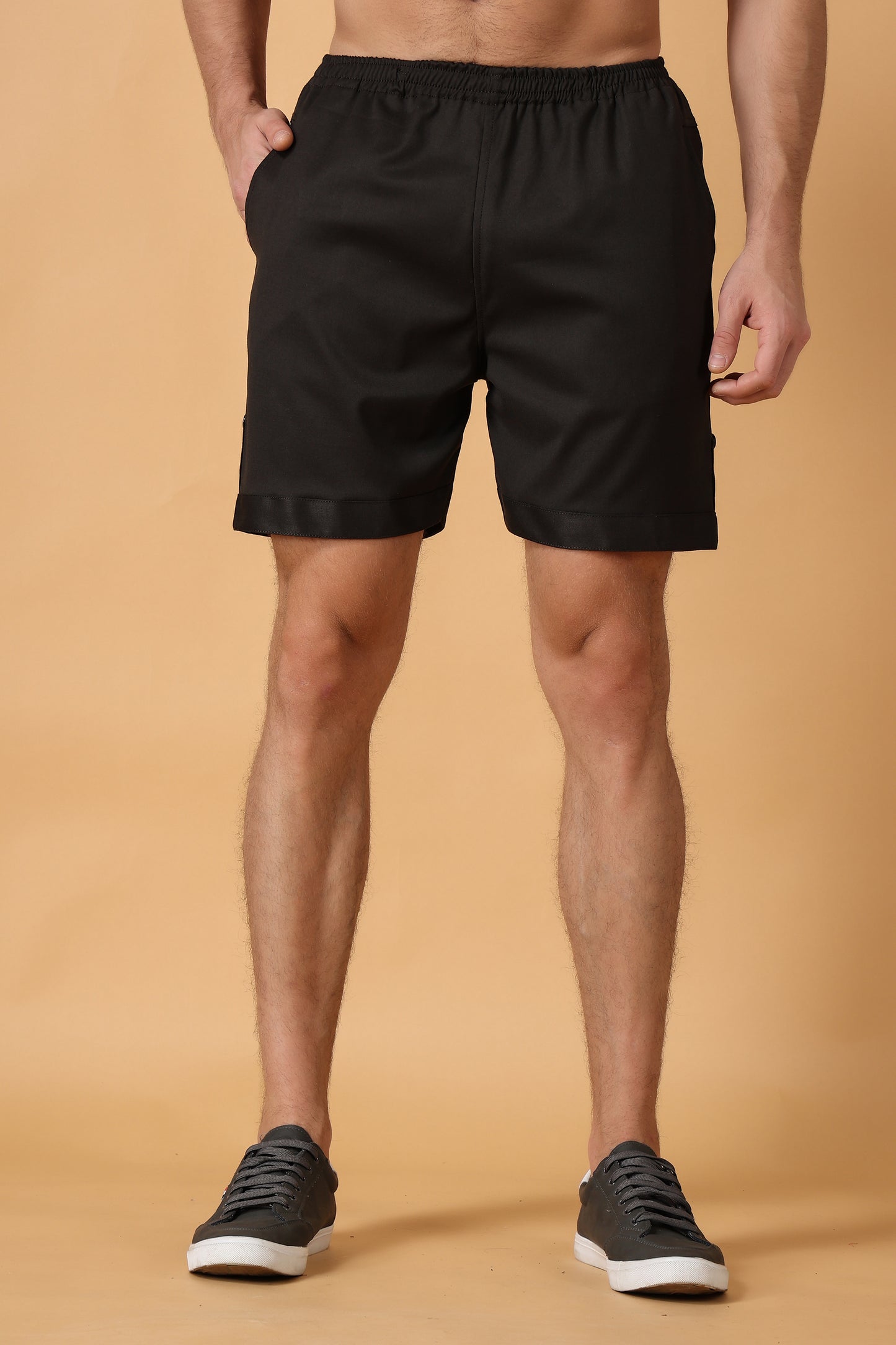 Smoky Black Cotton Lycra Shorts