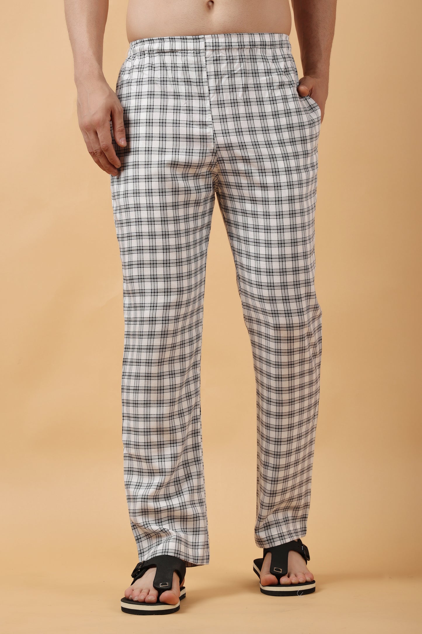 Men's Plus Size White Checked Cotton Pajama | Apella