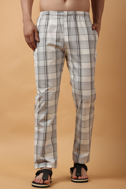 Men's Plus Size White Checked  Cotton Pajama | Apella