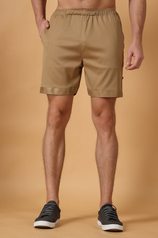 Men's Plus Size Dark Beige Cotton Lycra Shorts | Apella