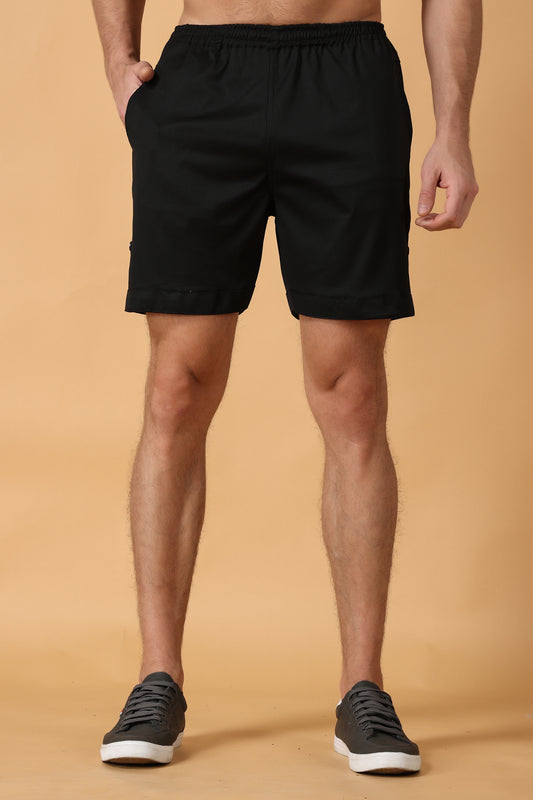 Men's Plus Size  Black Cotton Lycra Shorts | Apella