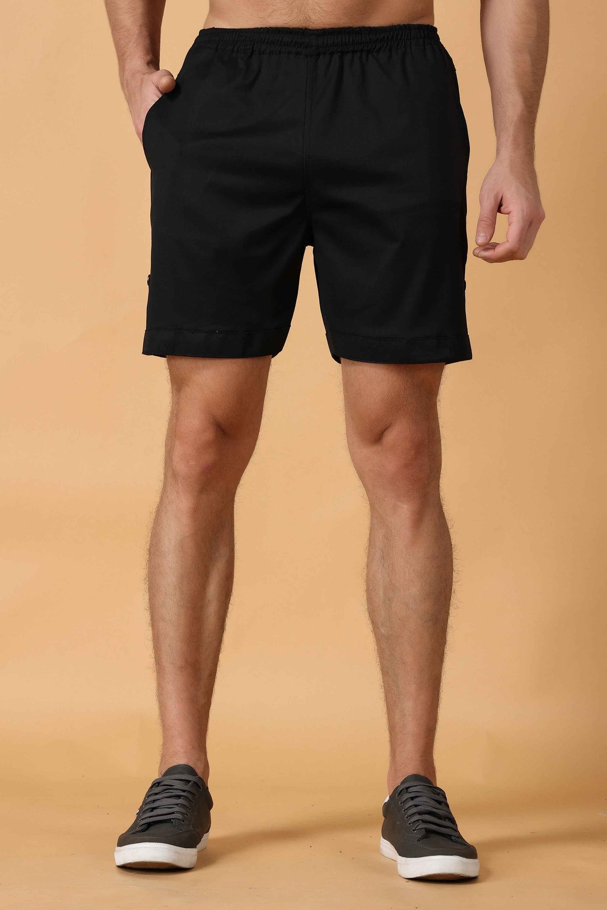 Buy Plus Size ​Eerie Black Cotton Lycra Shorts At Apella | Sizes XS to 10 XL | India | Free Delivery | Customized