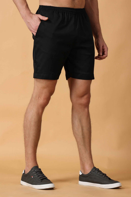 Buy Plus Size ​Eerie Black Cotton Lycra Shorts At Apella | Sizes XS to 10 XL | India | Free Delivery | Customized
