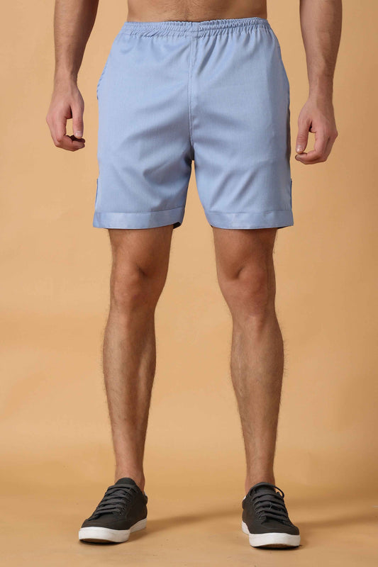 Buy Plus Size ​Sky Blue Cotton Lycra Shorts At Apella | Sizes XS to 10 XL | India | Free Delivery | Customized