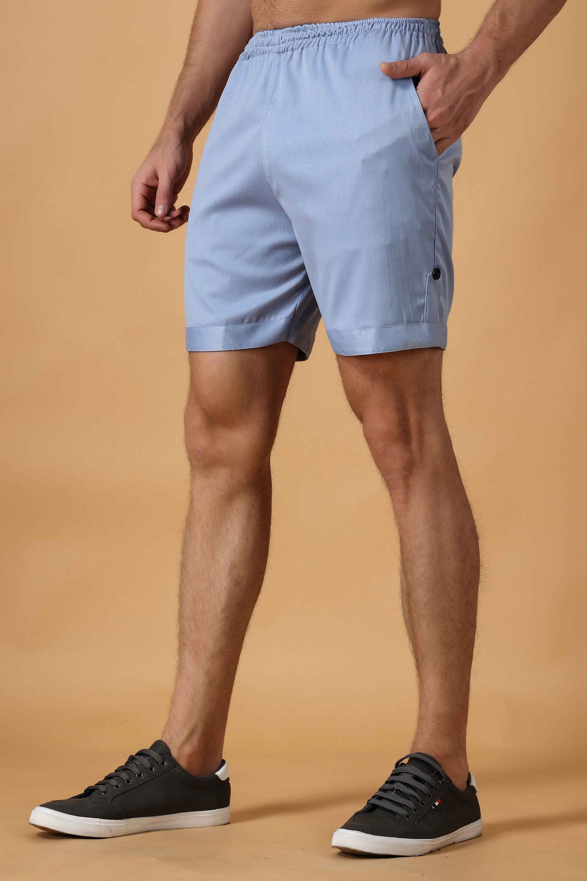 Buy Plus Size ​Sky Blue Cotton Lycra Shorts At Apella | Sizes XS to 10 XL | India | Free Delivery | Customized