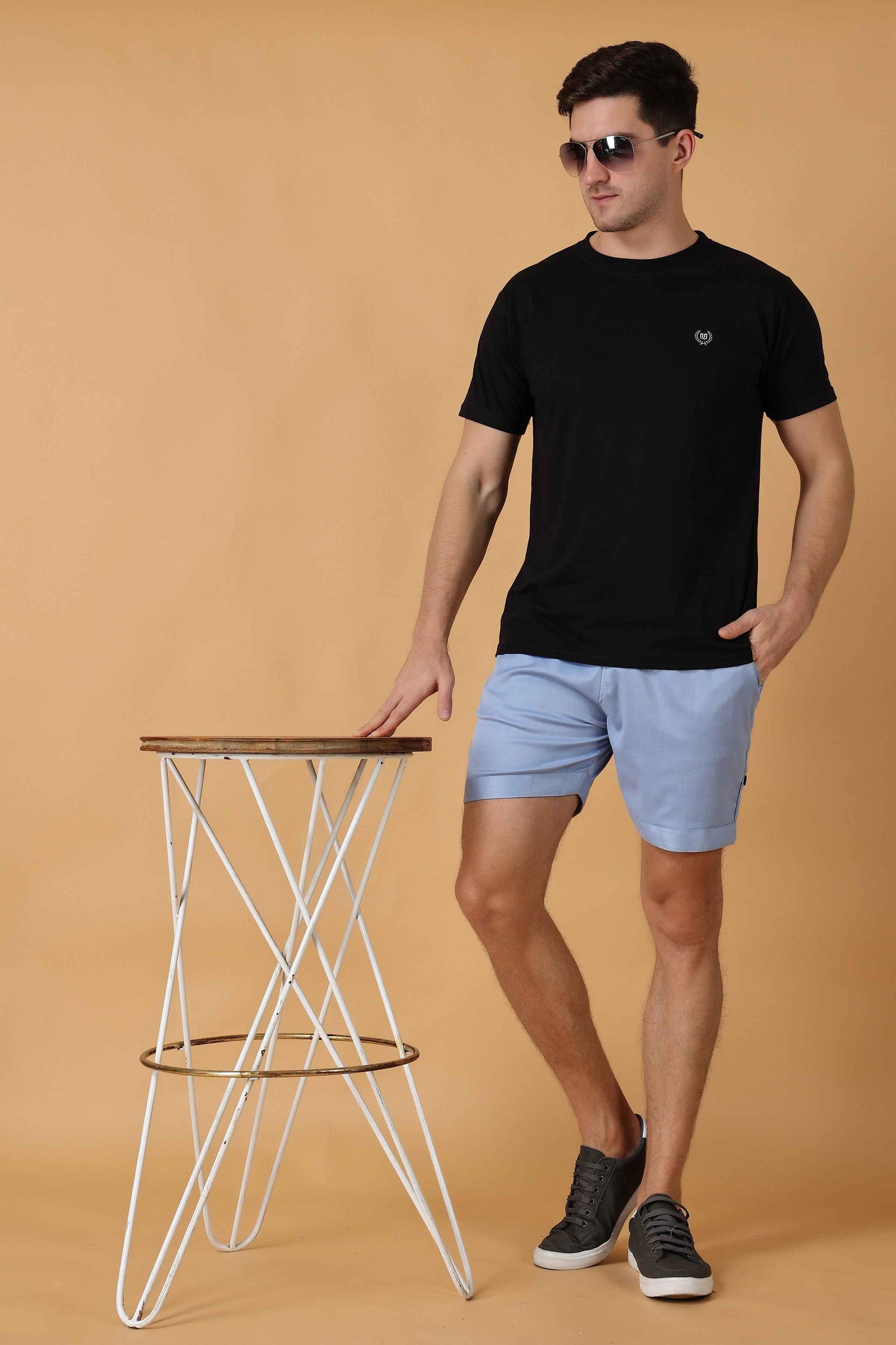 Buy Plus Size ​Sky Blue Cotton Lycra Shorts At Apella | Sizes XS to 10 XL | India | Free Delivery | Customized