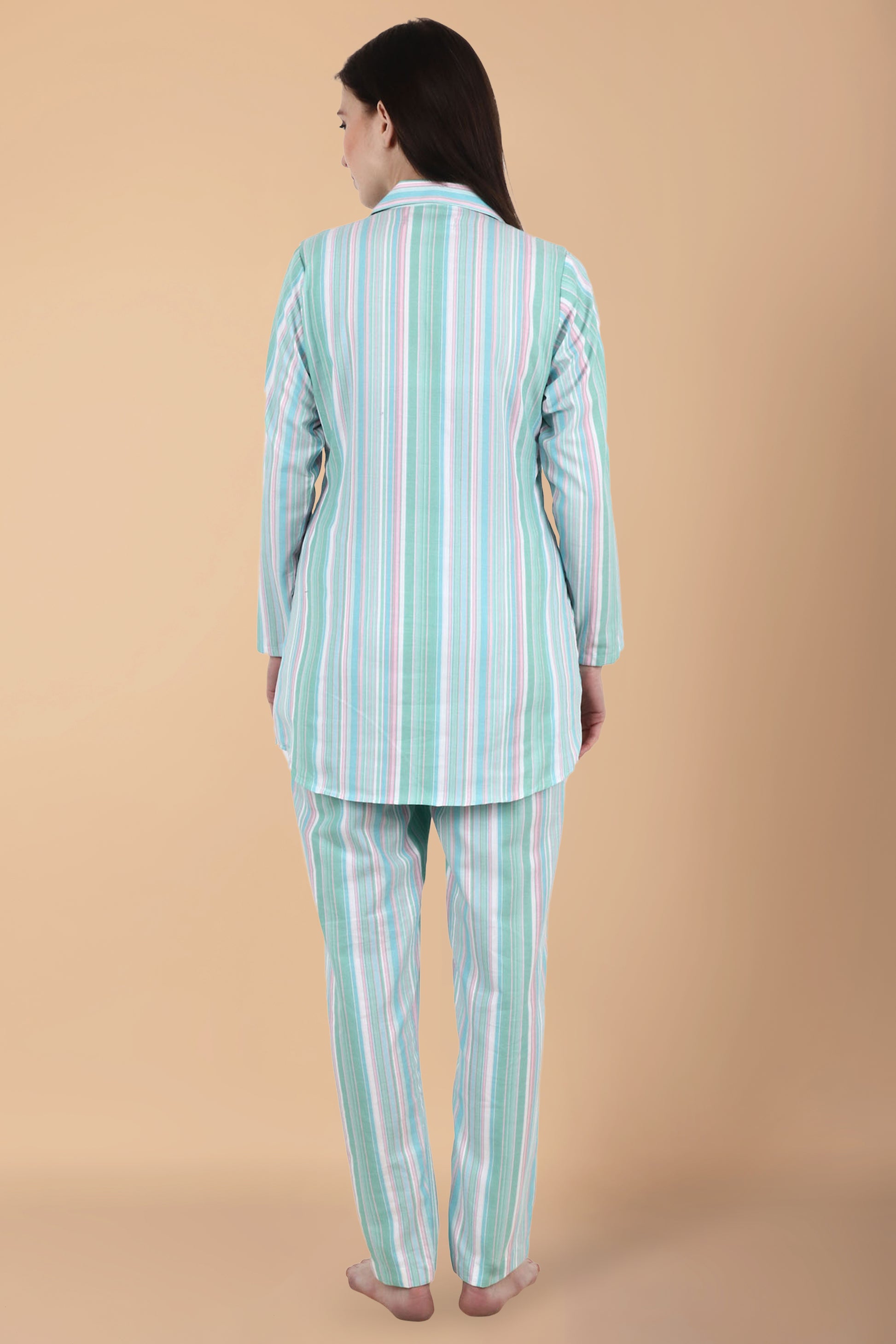 Mint Striped Night Suit | Apella.