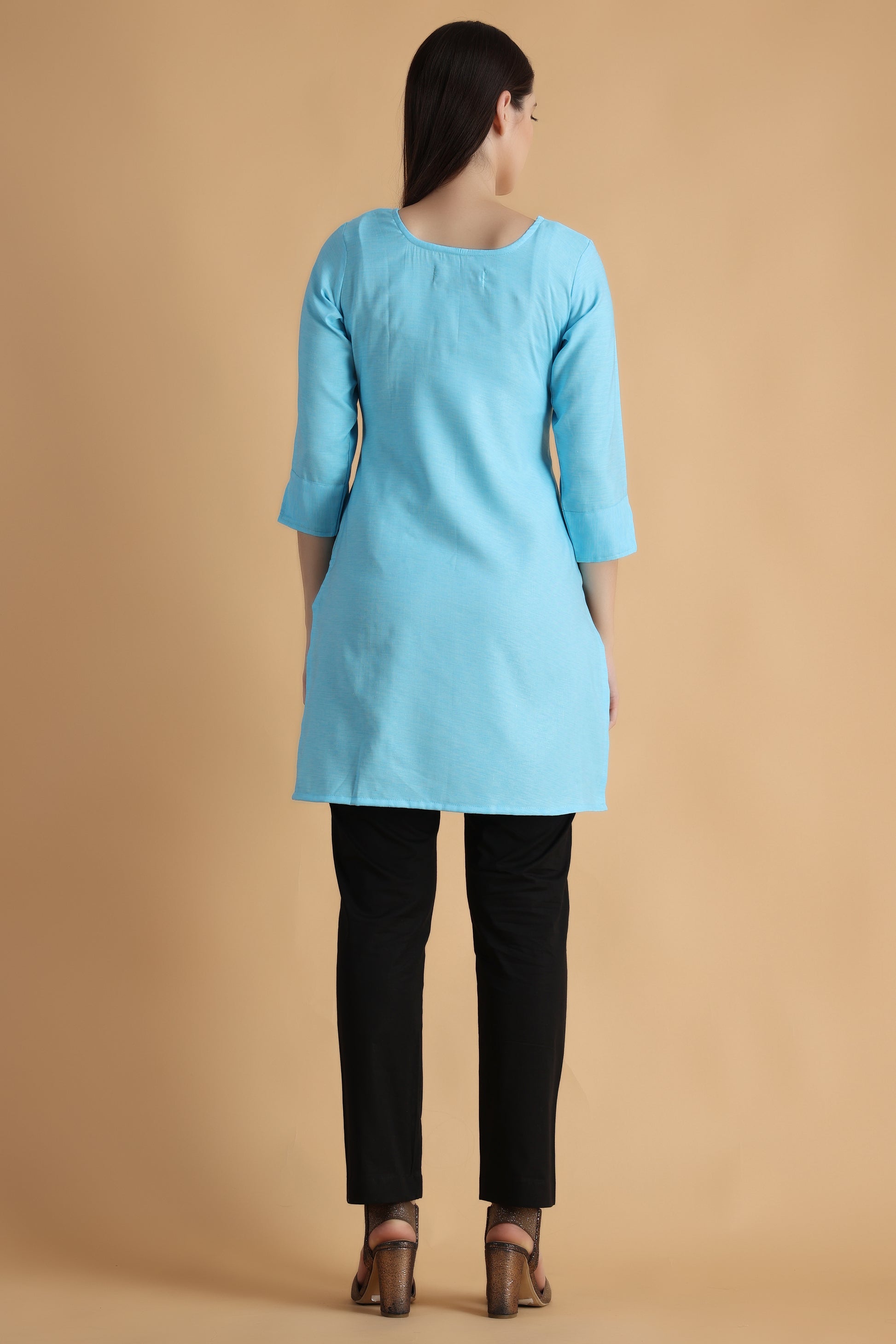 Women Plus Size Sky Blue Cotton Short Kurti Set | Apella