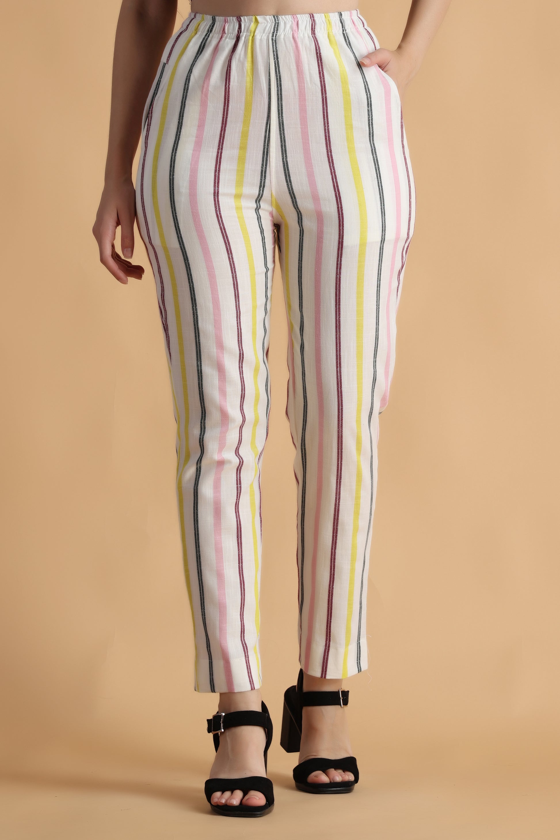 Women Plus Size Multicolor Striped cotton palazzo pants | Apella 