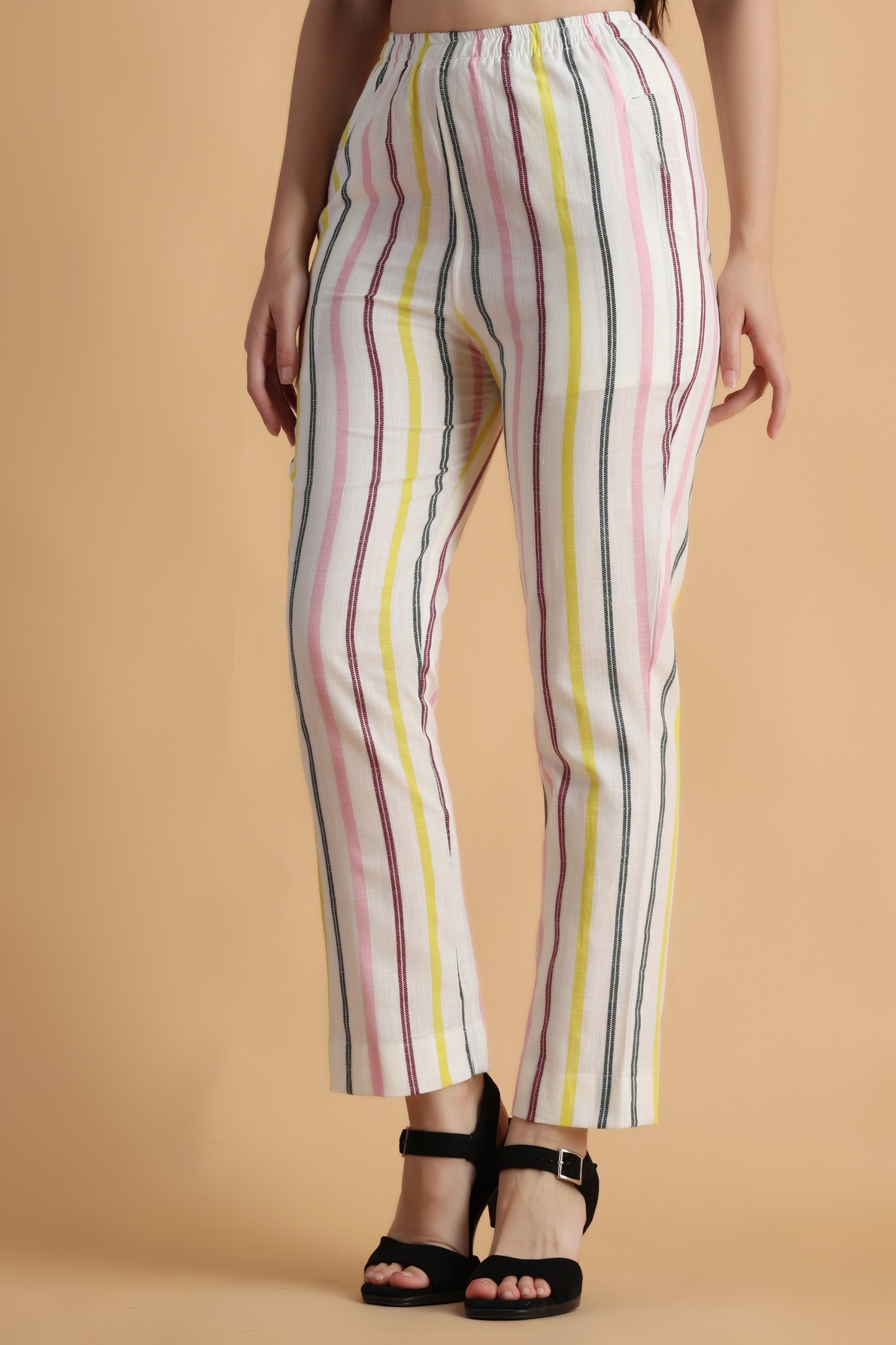 Women Plus Size Multicolor Striped cotton palazzo pants | Apella