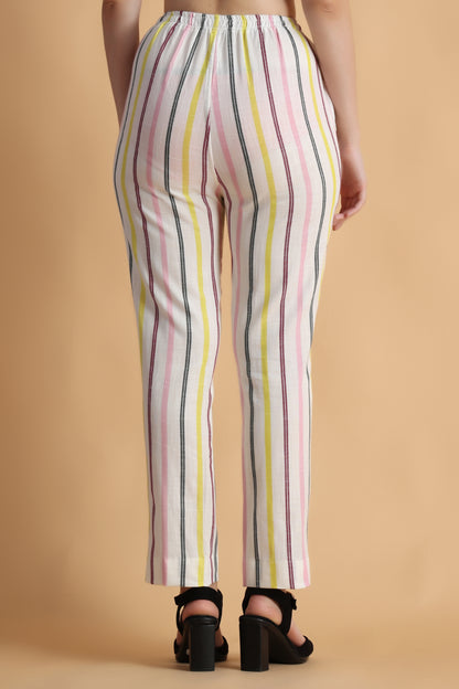 Women Plus Size Multicolor Striped cotton palazzo pants | Apella