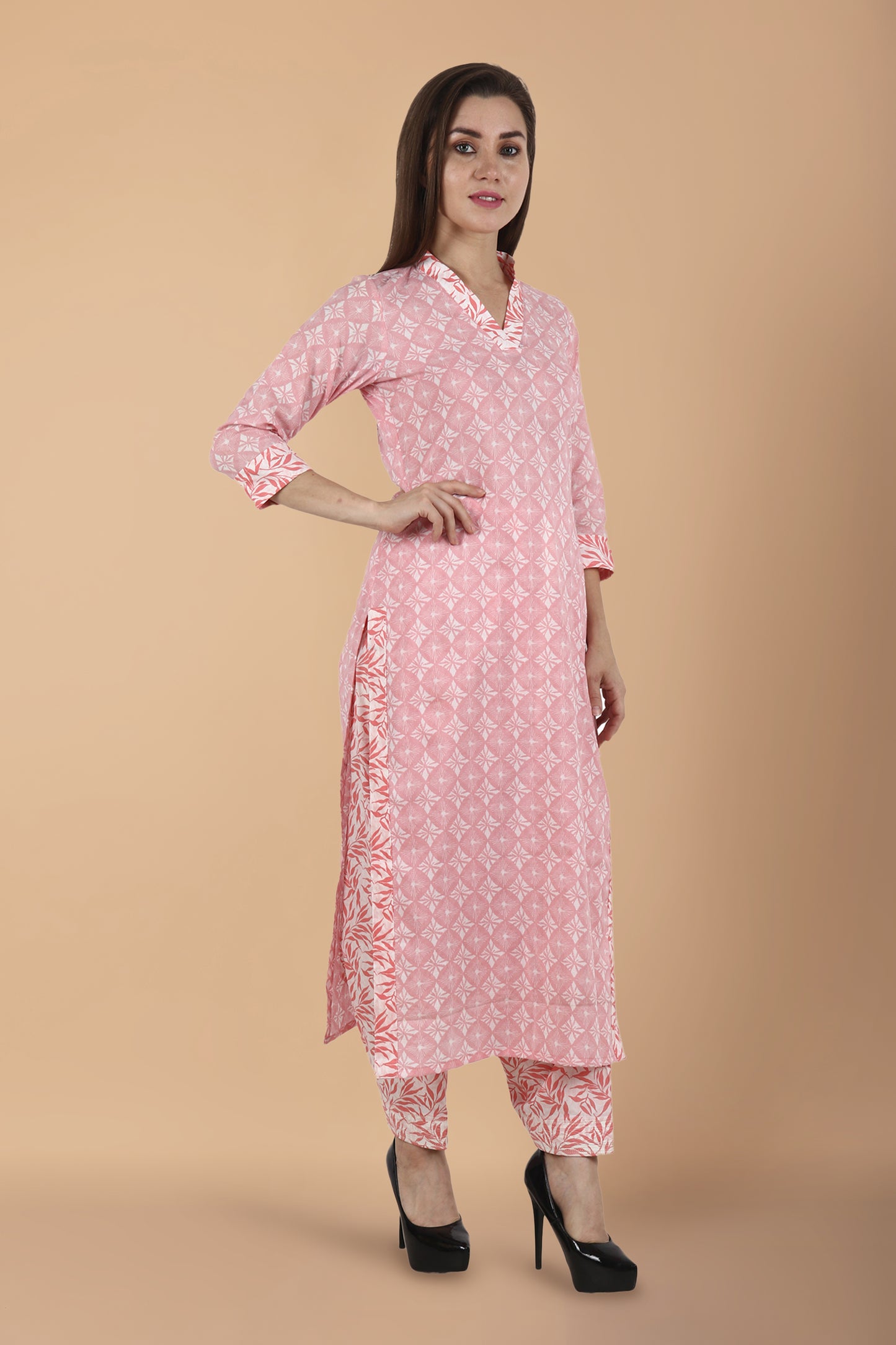 Women Plus Size Pink cotton simple salwar suit| Apella