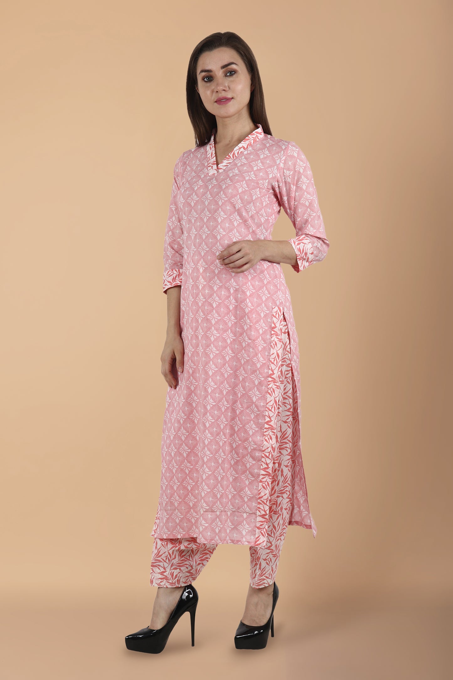 Women Plus Size Pink cotton simple salwar suit| Apella