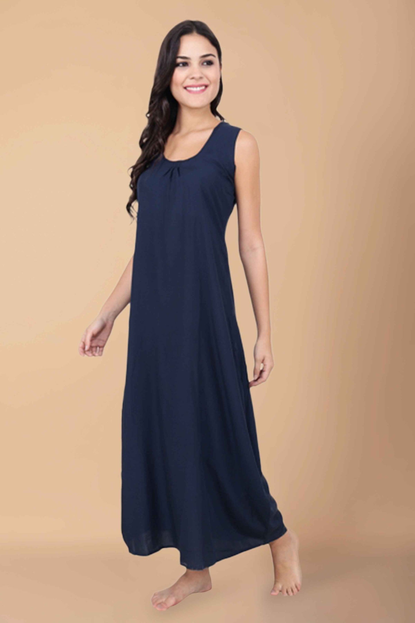 Buy Plus Size ​Blue Rayon Nighty At Apella | Sizes XS to 10 XL | India | Free Delivery | Customized