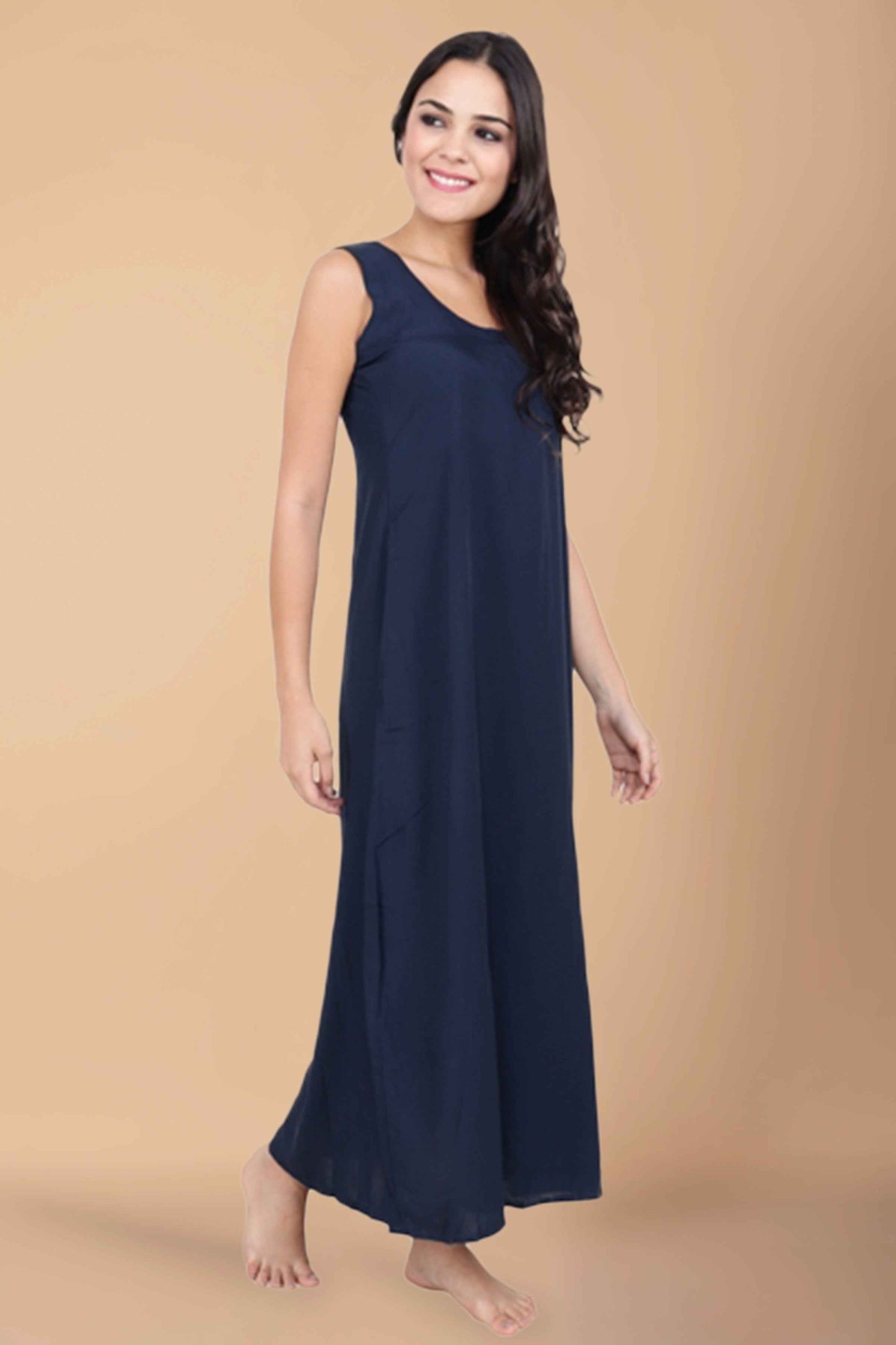 Buy Plus Size ​Blue Rayon Nighty At Apella | Sizes XS to 10 XL | India | Free Delivery | Customized