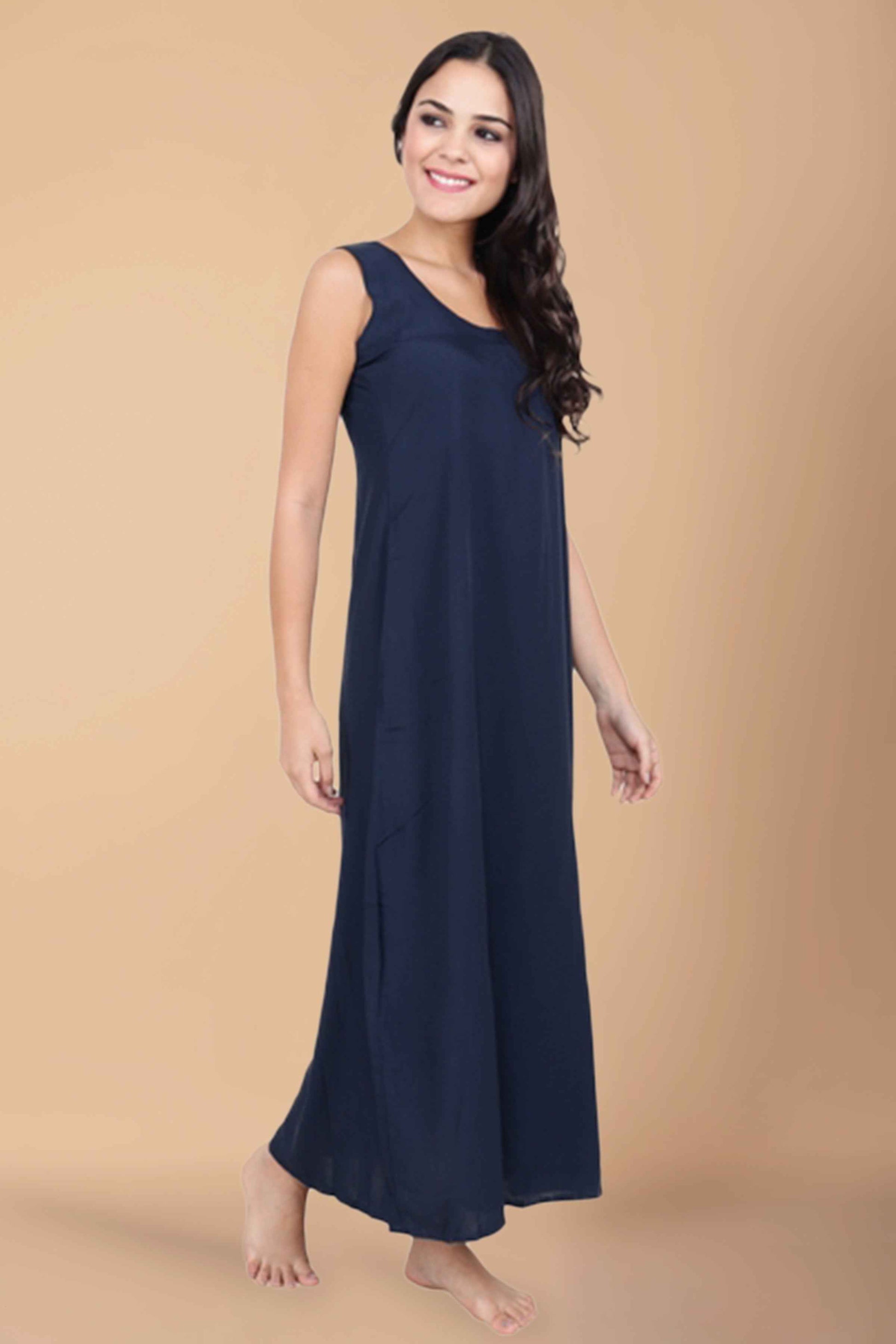 Buy Plus Size ​Blue Rayon Nighty At Apella | Sizes XS to 10 XL | India | Free Delivery | Customized