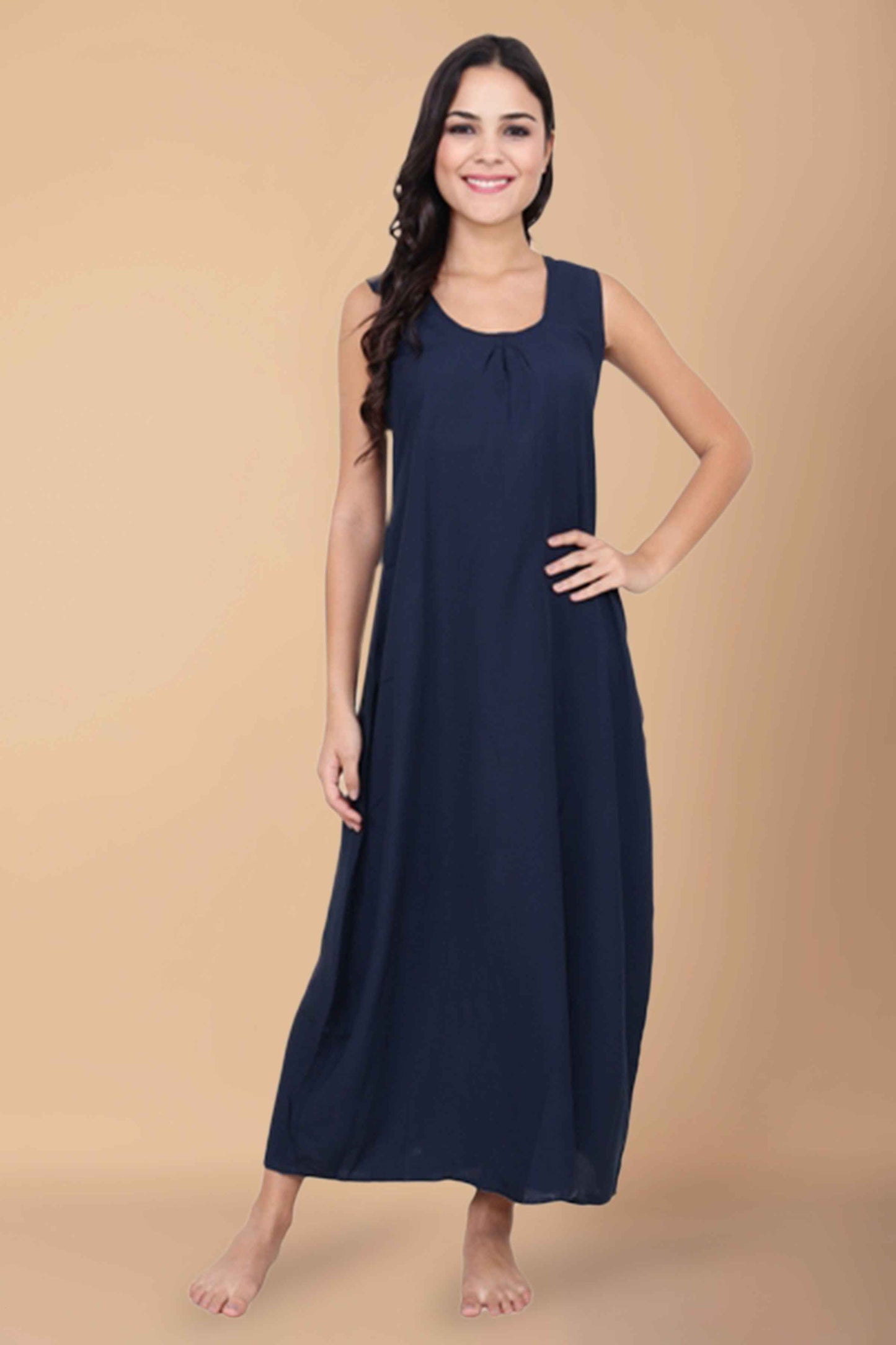 Buy Plus Size ​Blue Rayon Nighty At Apella | Sizes XS to 10 XL | India | Free Delivery | Customized