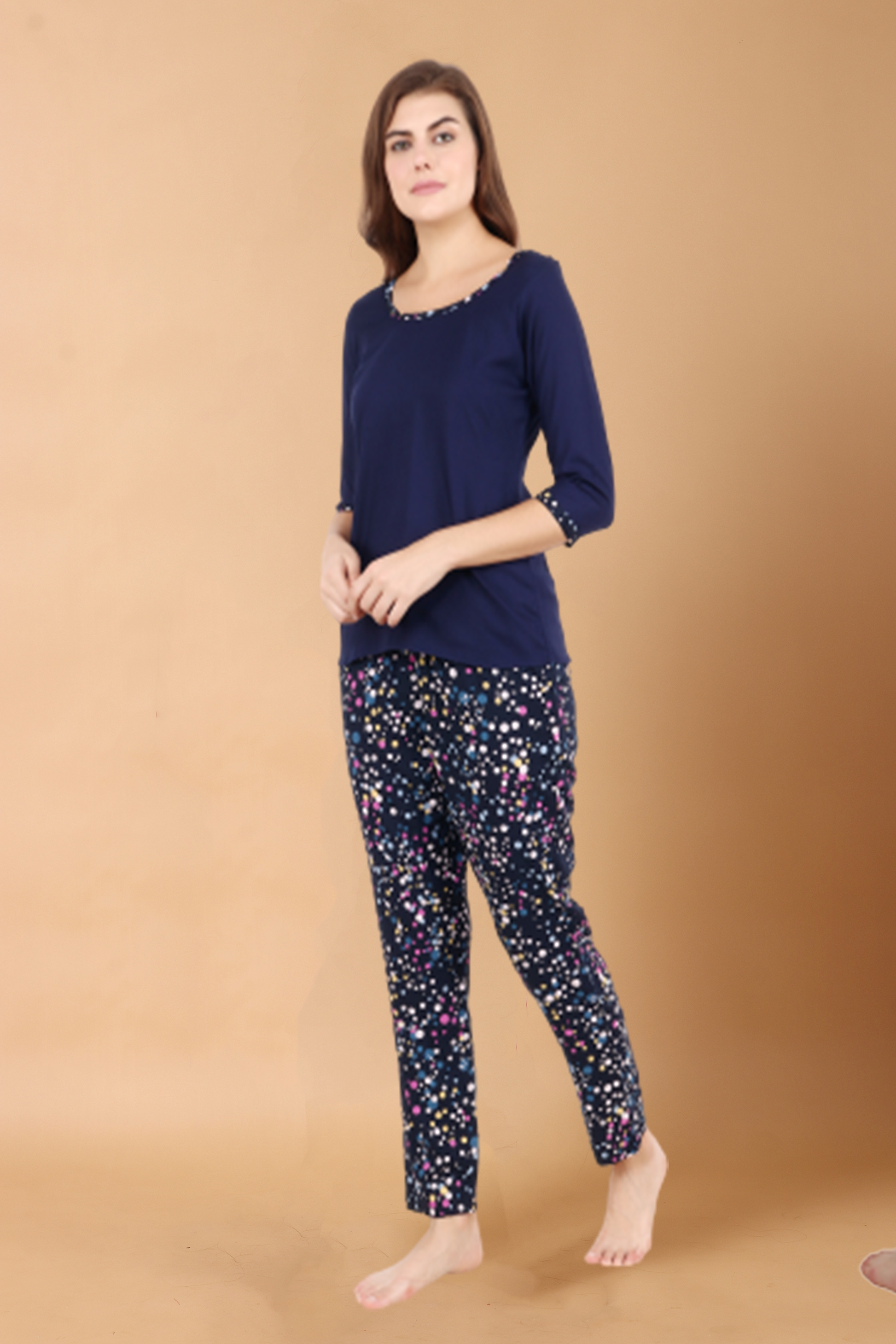 Navy Dotted Night Suit | Apella.