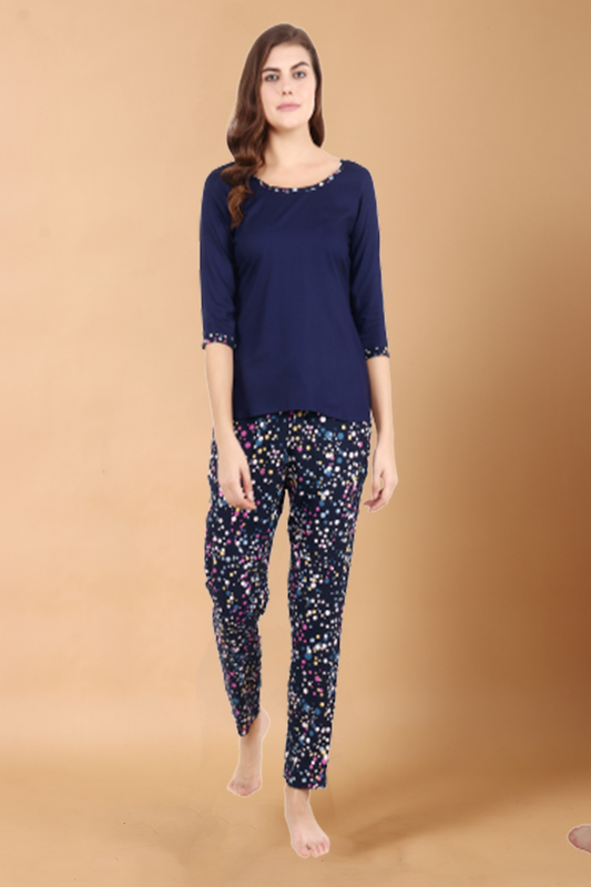 Navy Dotted Night Suit | Apella.