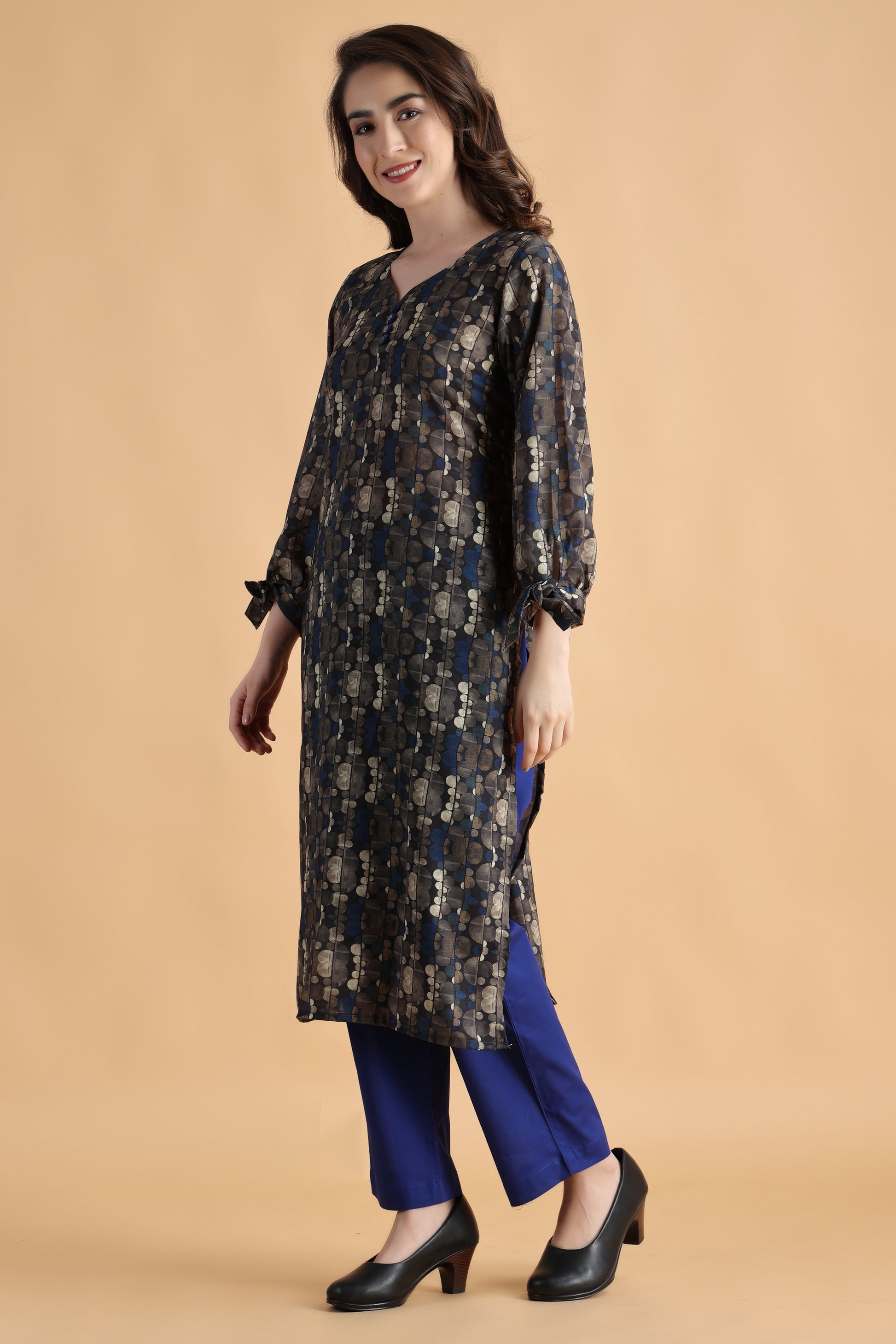 Women's Plus Size Blue printed Cotton Kurta palazzo Set | Apella