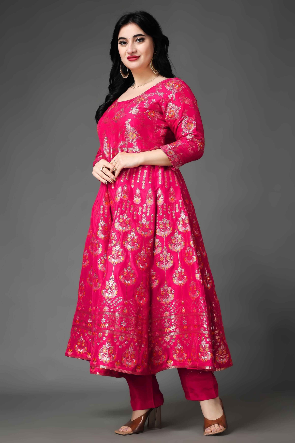 Buy Plus Size ​Nostalgic Days Tanjore Silk Anarkali Set At Apella | Sizes XS to 10 XL | India | Free Delivery | Customized