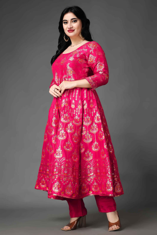 Buy Plus Size ​Nostalgic Days Tanjore Silk Anarkali Set At Apella | Sizes XS to 10 XL | India | Free Delivery | Customized