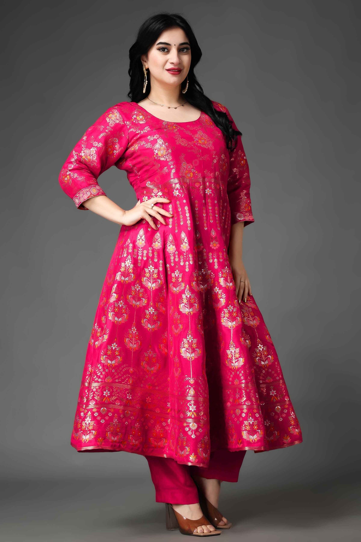 Buy Plus Size ​Nostalgic Days Tanjore Silk Anarkali Set At Apella | Sizes XS to 10 XL | India | Free Delivery | Customized