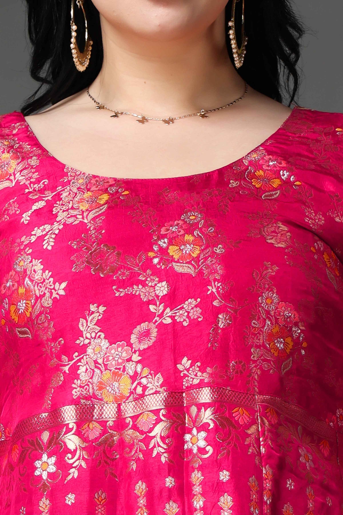 Buy Plus Size ​Nostalgic Days Tanjore Silk Anarkali Set At Apella | Sizes XS to 10 XL | India | Free Delivery | Customized