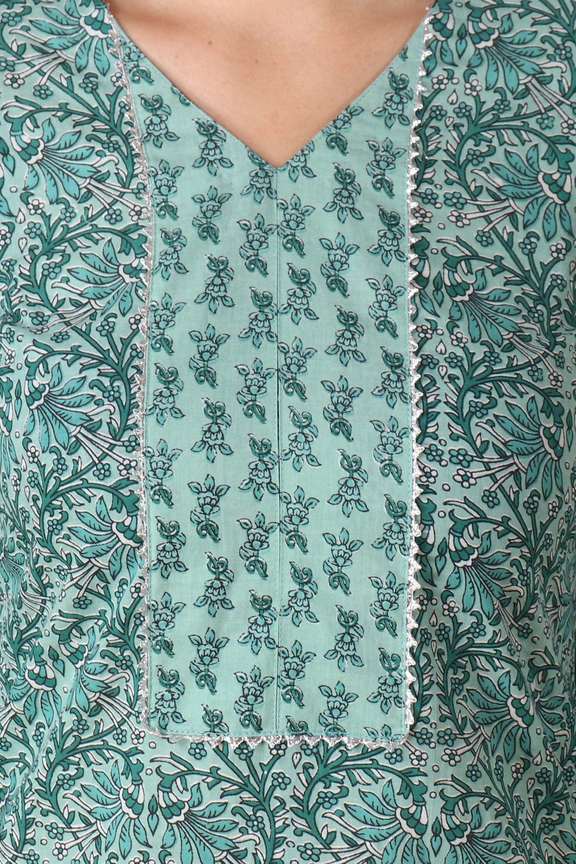 Women Plus Size Ocean Green cotton kurti pant set | Apella