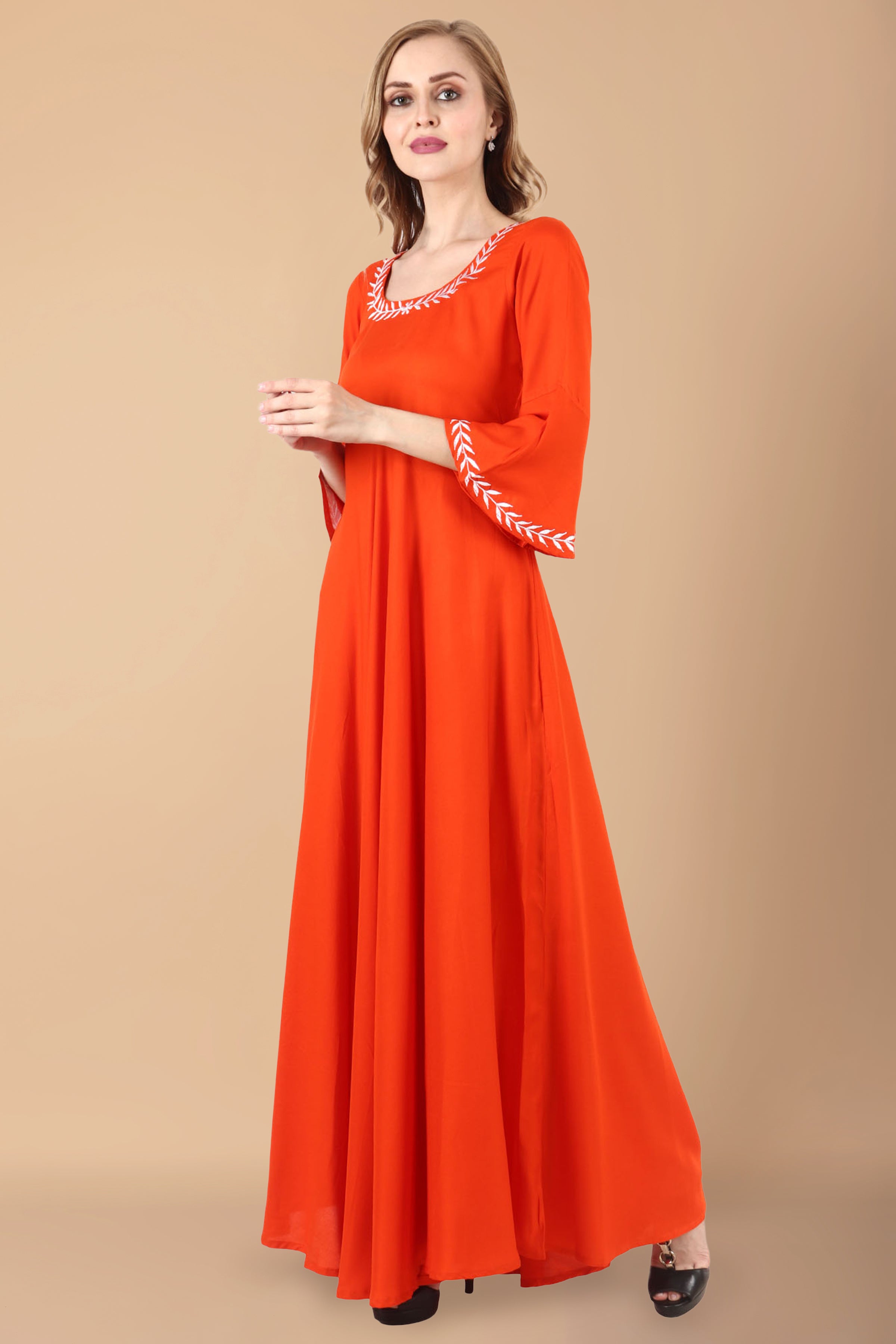 Trendy Women's Orange Georgette Long Gown