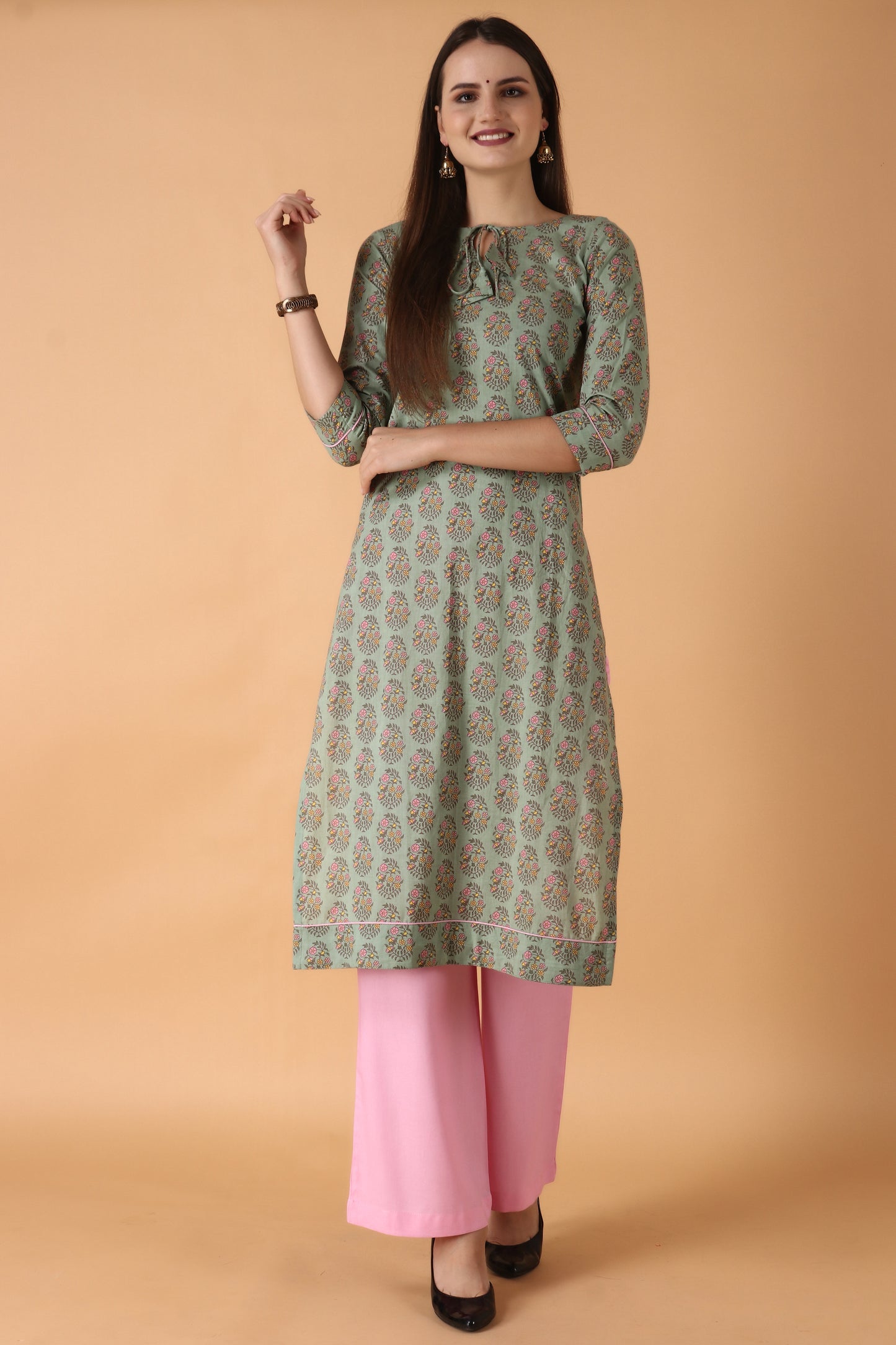  Women Plus Size Green cotton kurti with palazzo set | Apella