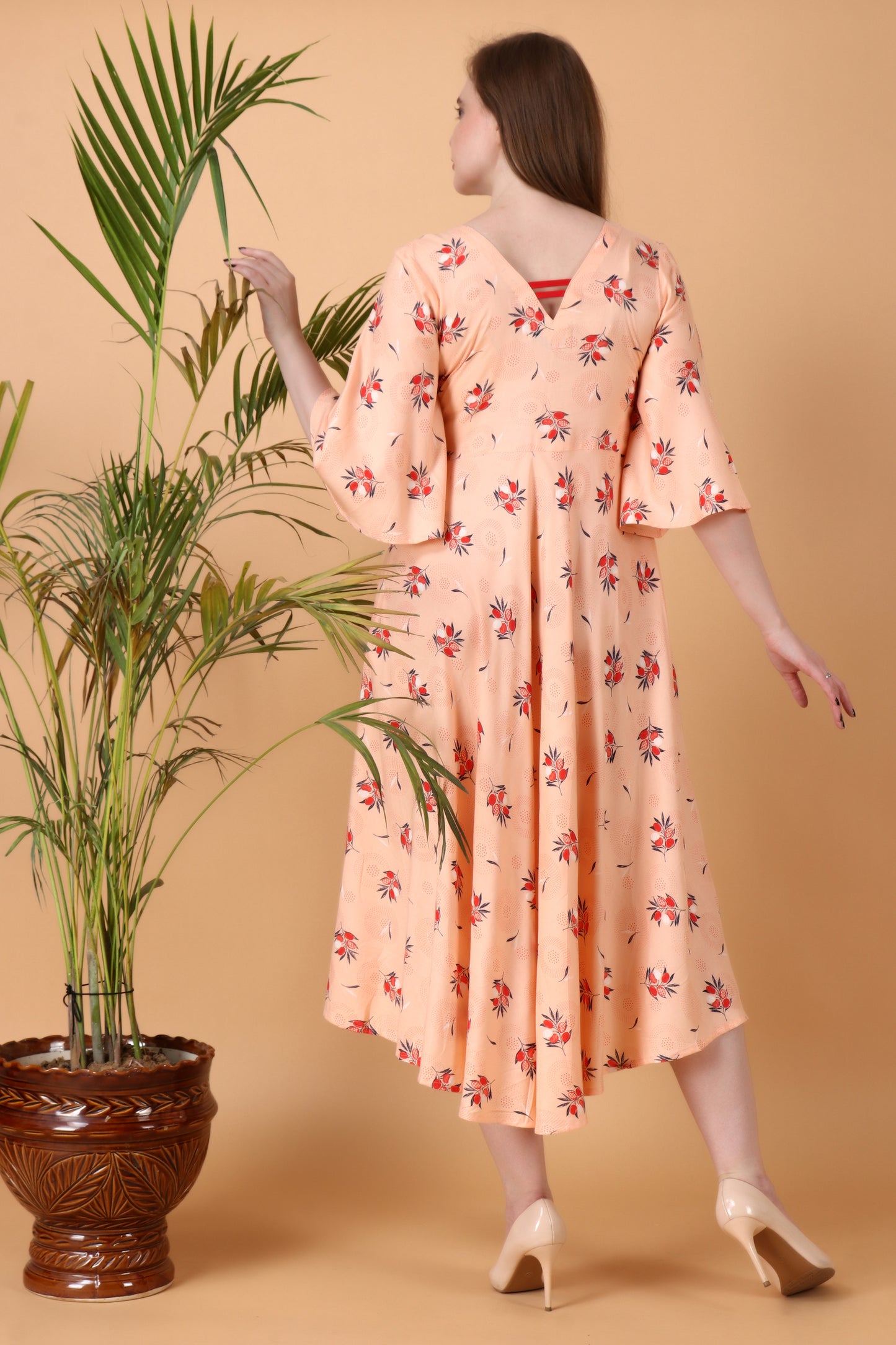 Women Plus Size Peach Painted simple dresses for girls | Apella