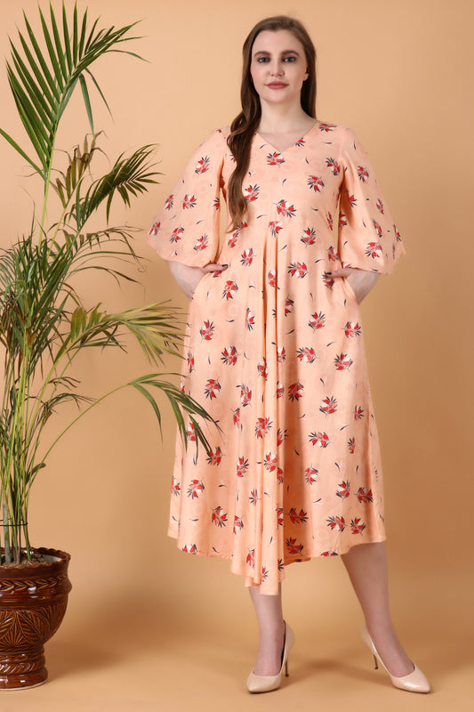Women Plus Size Peach Painted  simple dresses for girls | Apella