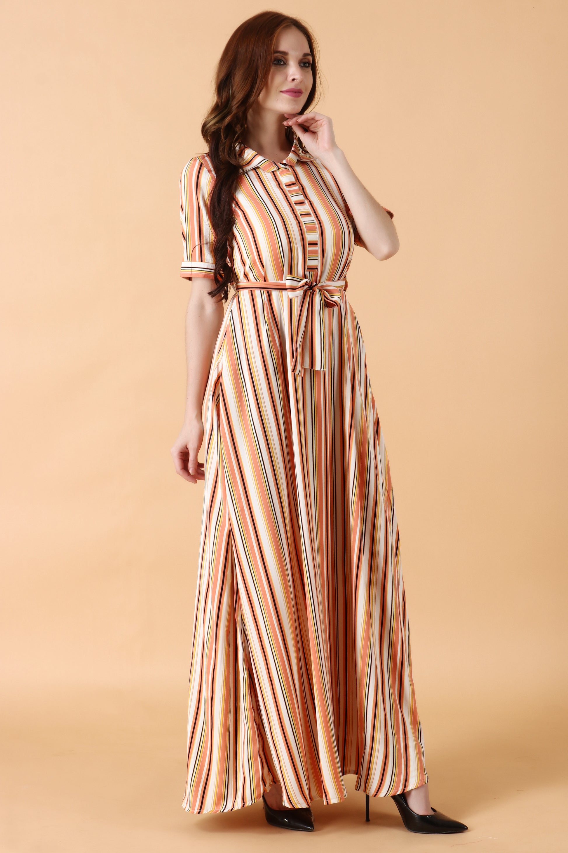 Women Plus Size Peach Striped dresses online | Apella