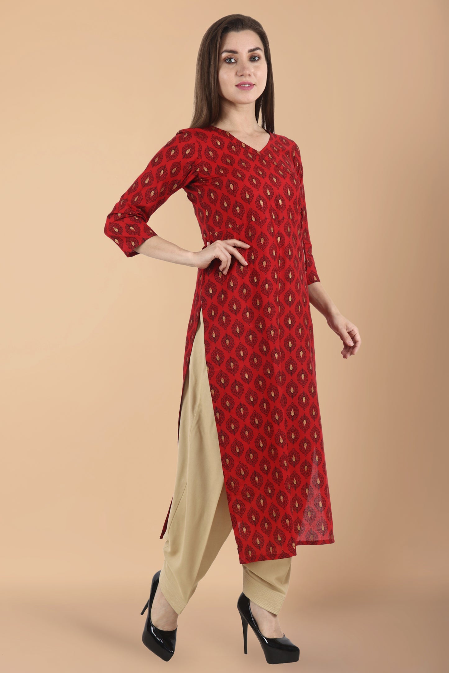 Women Plus Size  Red Printed Kurta | Apella