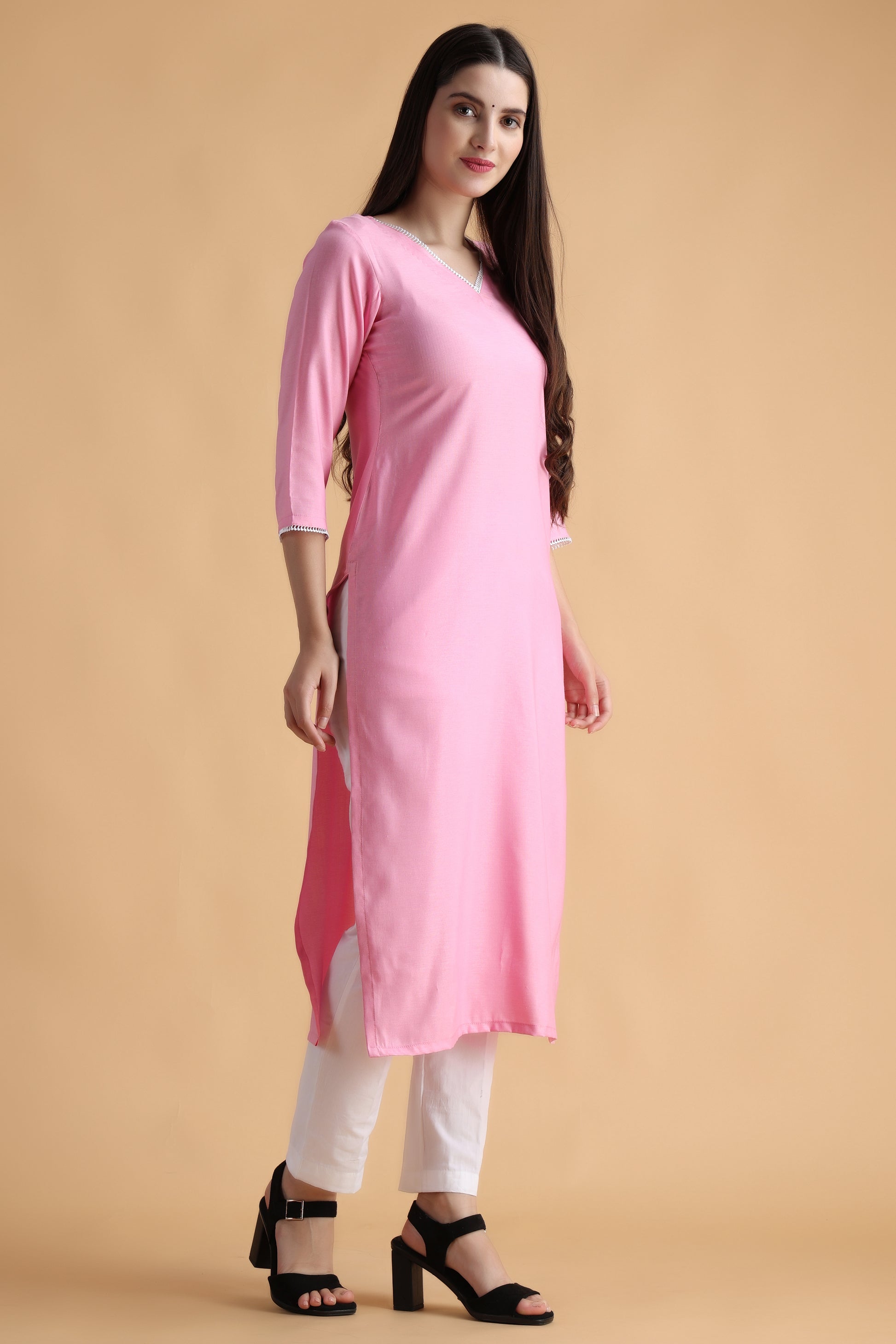 Women Plus Size Pink cotton kurti with palazzo set | Apella