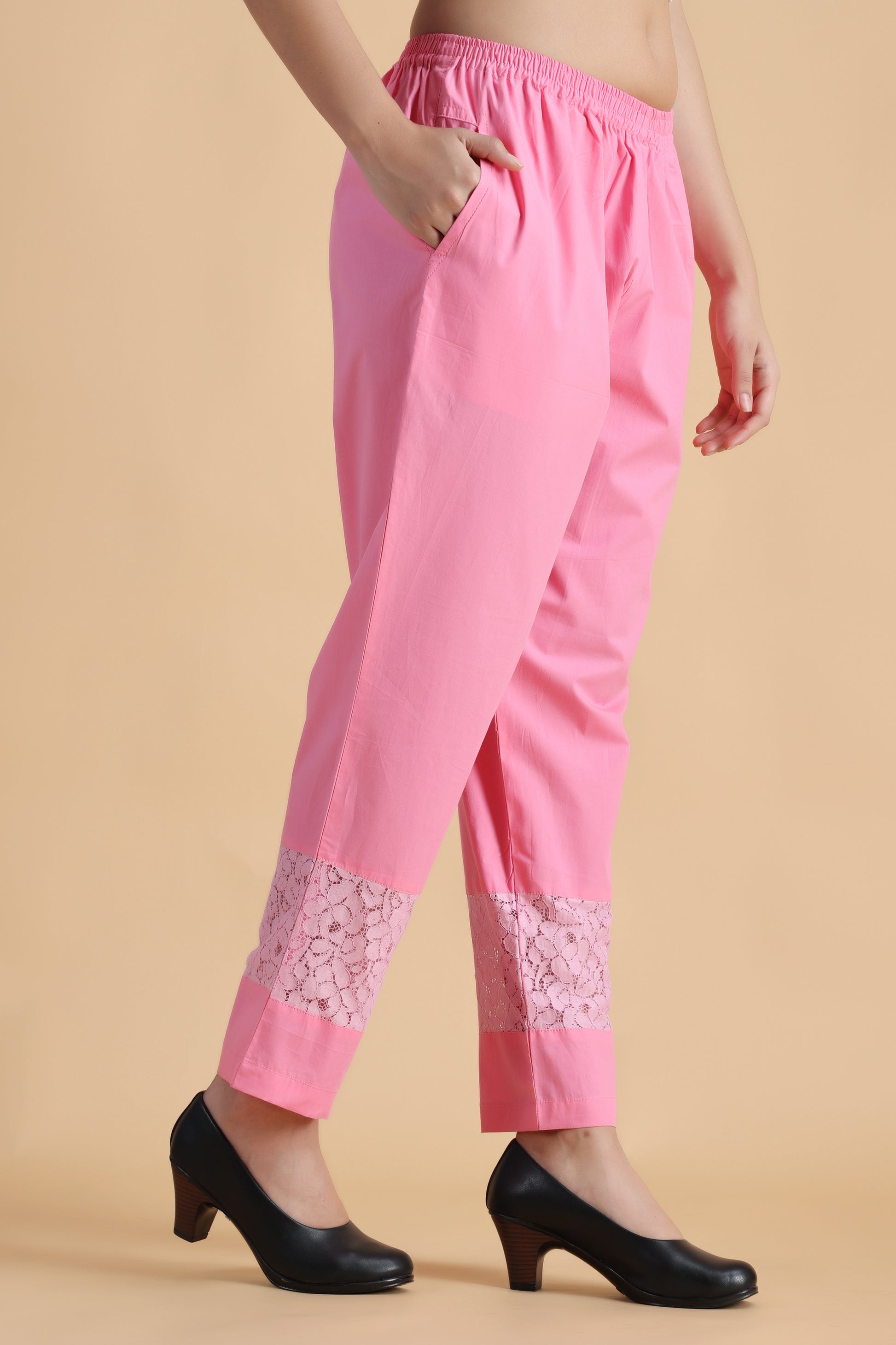 Women Plus Size Light Pink cotton palazzo pants | Apella
