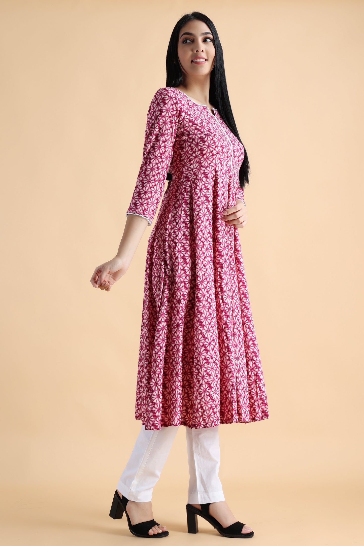 Women's Plus Size Dark Pink Anarkali Rayon Kurti Palazzo Set | Apella