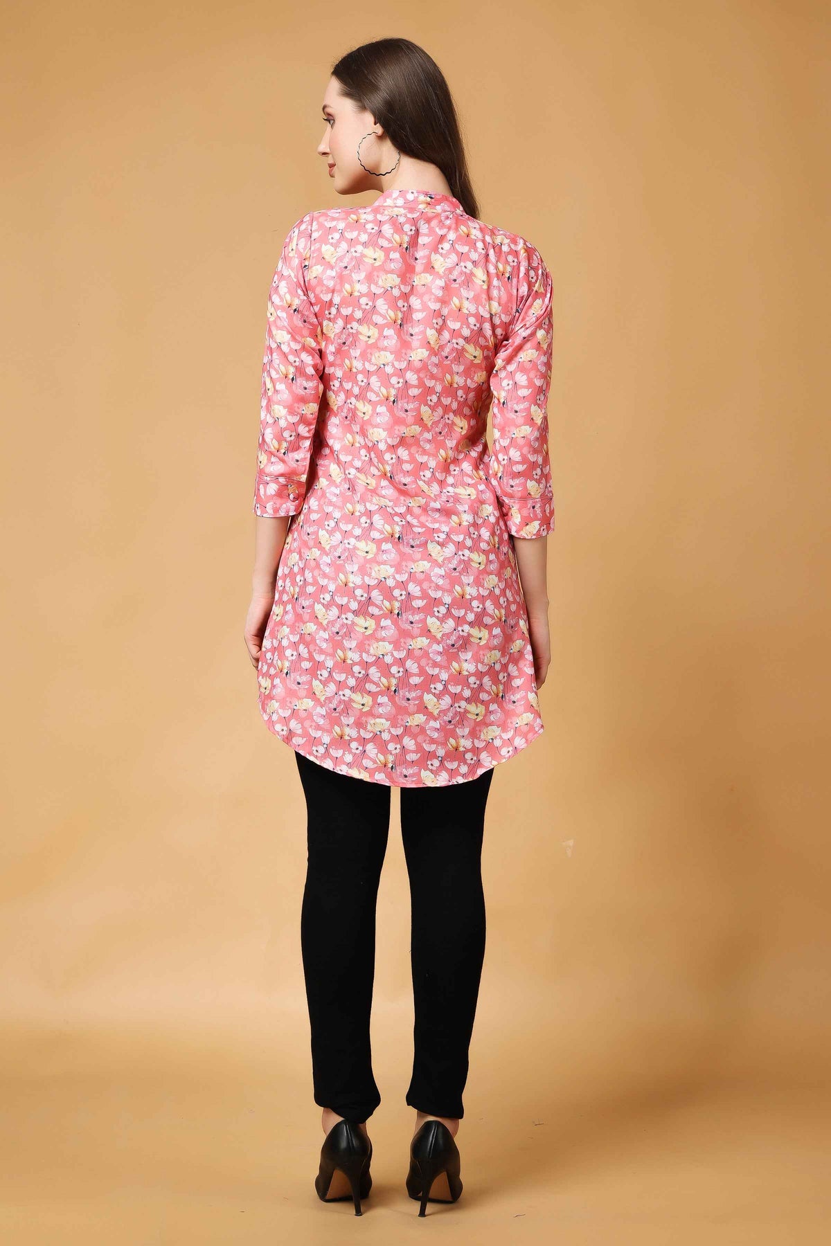 Buy Plus Size ​Pink Bouquet Modal Short Kurta At Apella | Sizes XS to 10 XL | India | Free Delivery | Customized