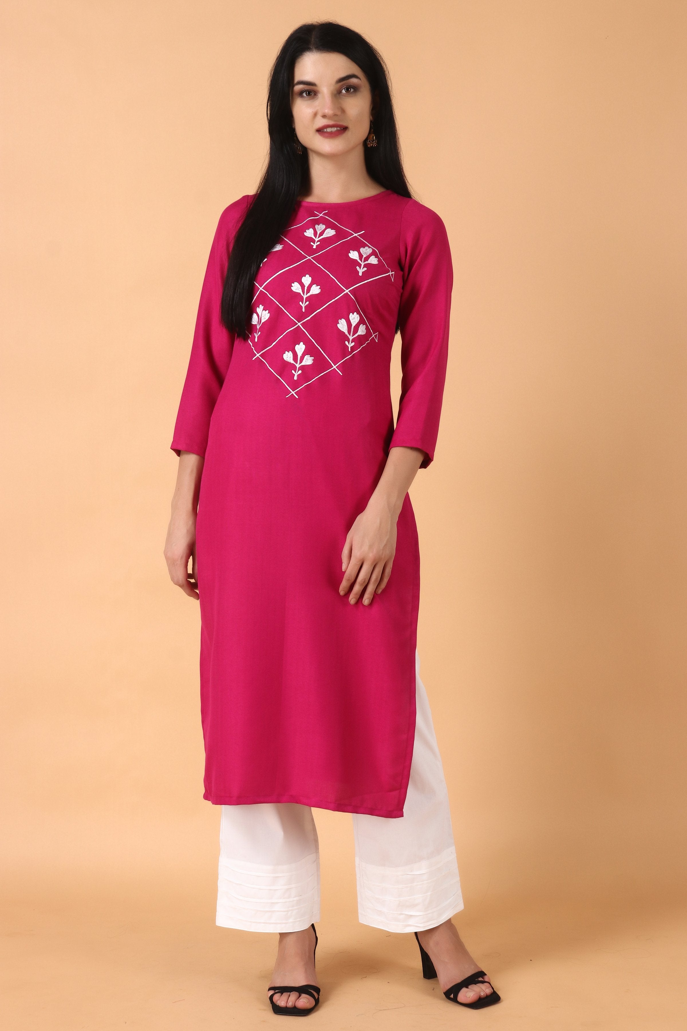 Buy Royal Rajasthani Kurti Women's & Girl's Beautiful Pink Color Printed  Kurta with Palazzo/Plazo for All ocassions at Amazon.in