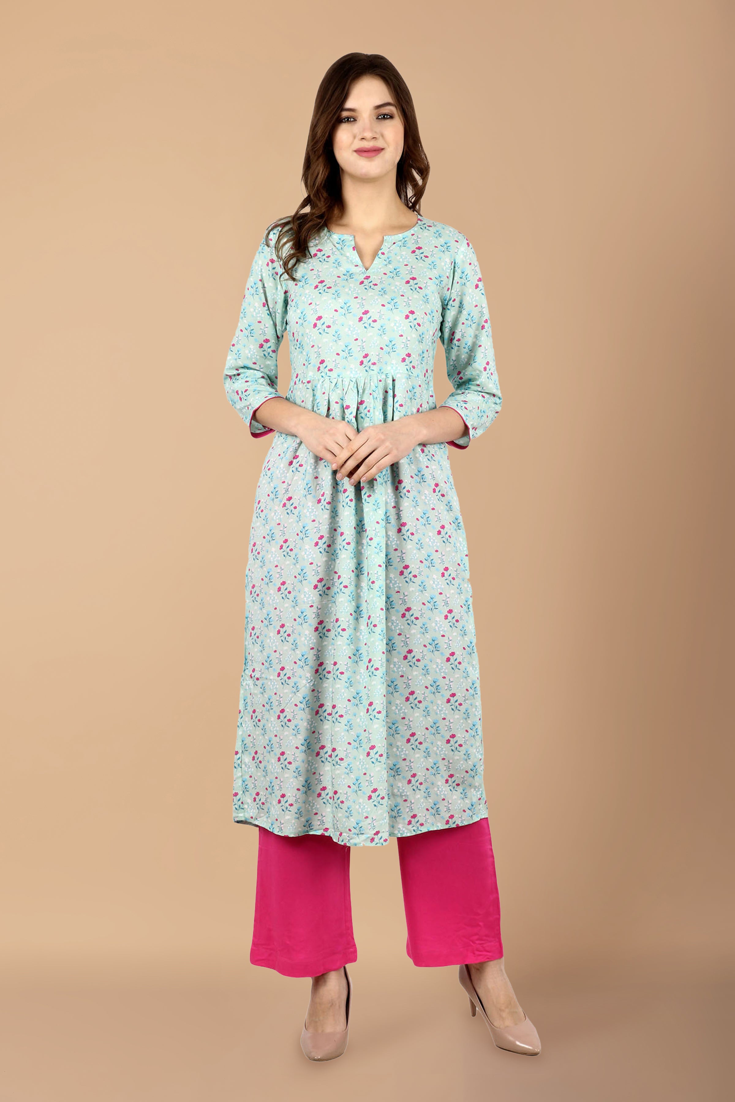 Buy Mint Green White Striped Women Flared Kurta Cotton for Best Price,  Reviews, Free Shipping