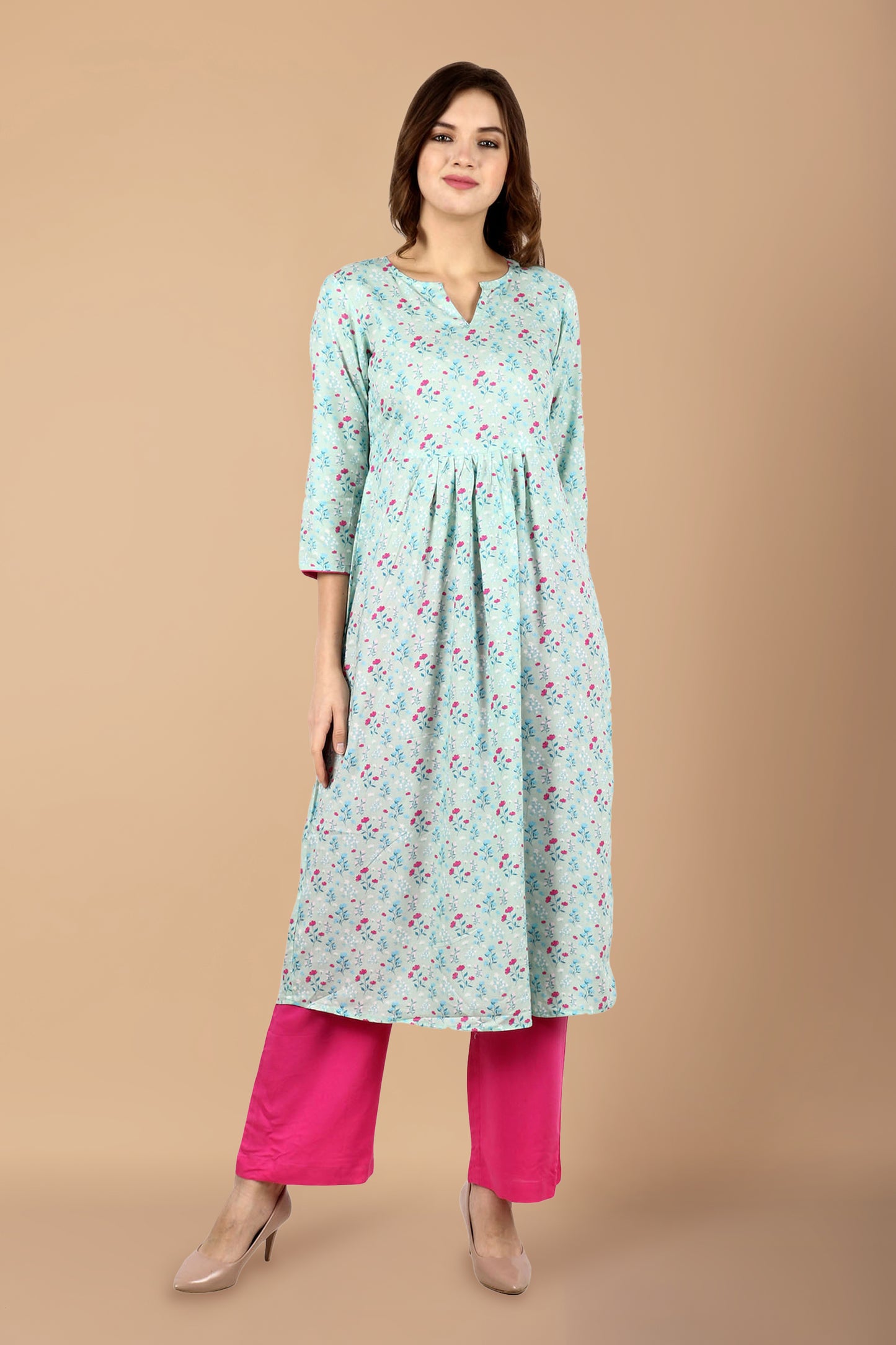 Women Plus Size Pista Green cotton kurti with palazzo set | Apella