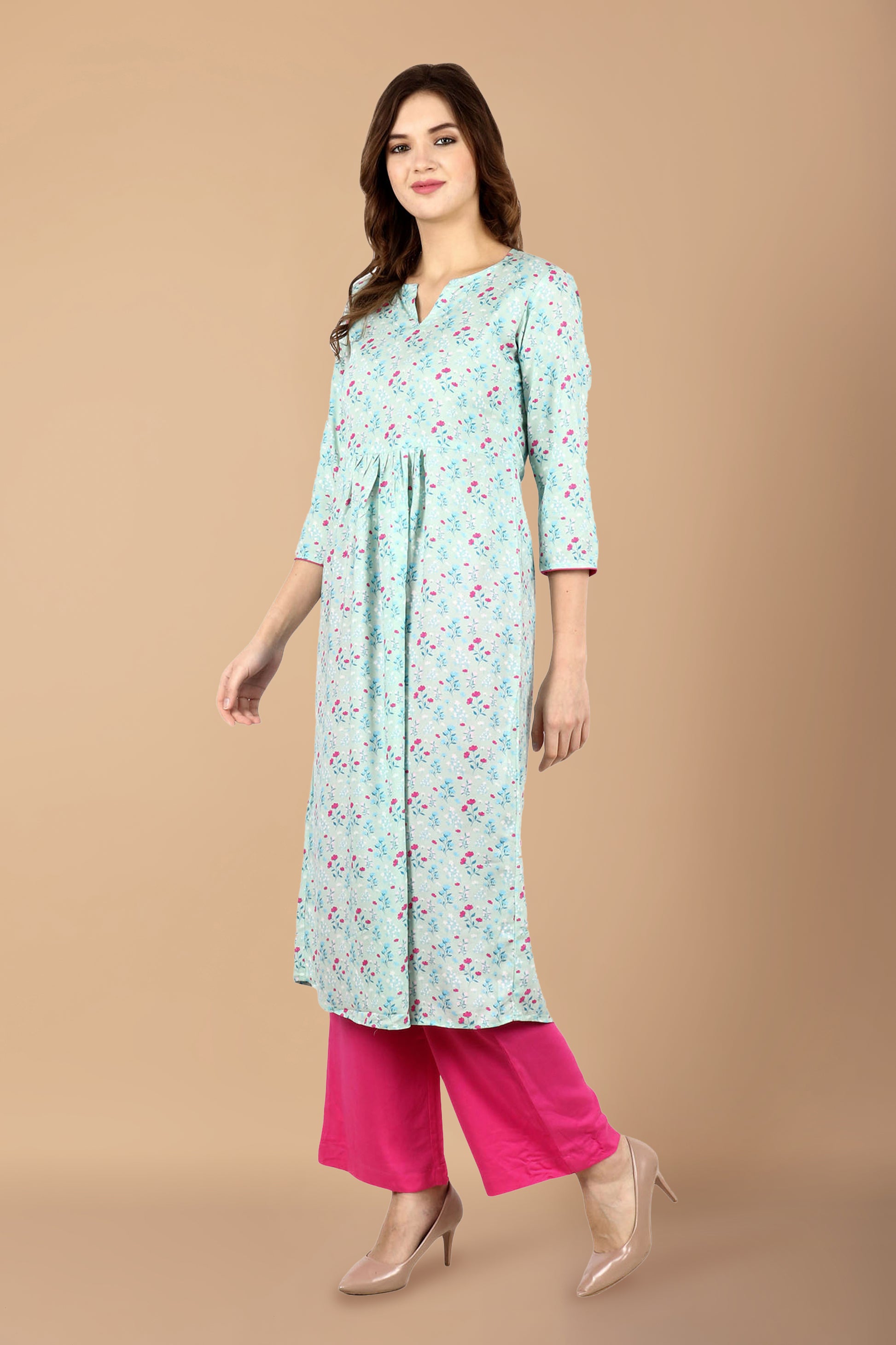 Women Plus Size Pista Green cotton kurti with palazzo set | Apella