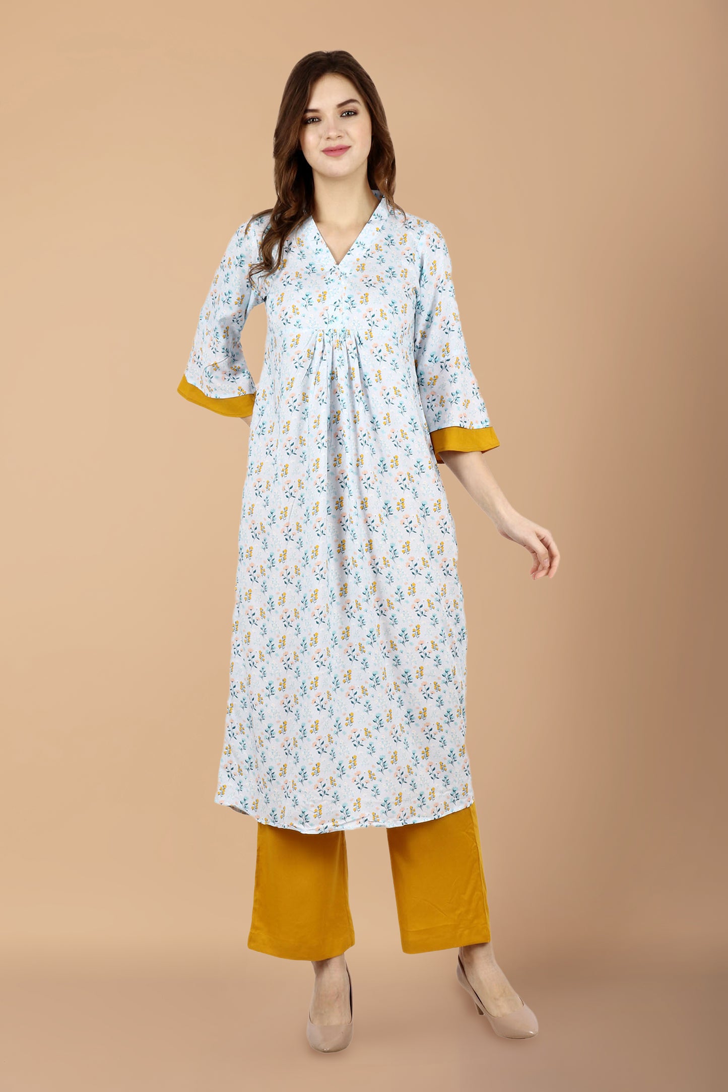  Women Plus Size Powder Blue cotton kurti with palazzo set  | Apella