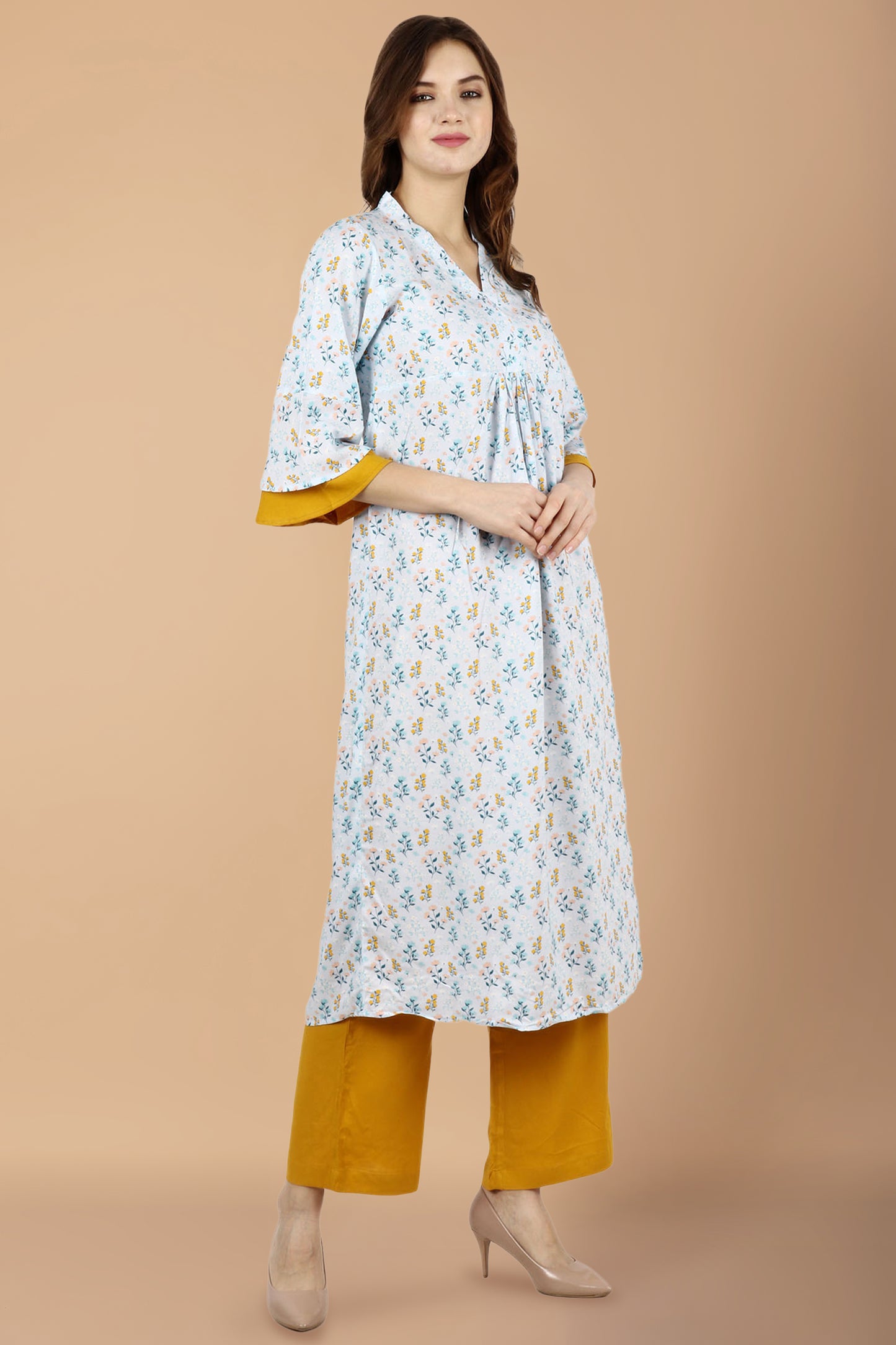 Women Plus Size Powder Blue cotton kurti with palazzo set | Apella