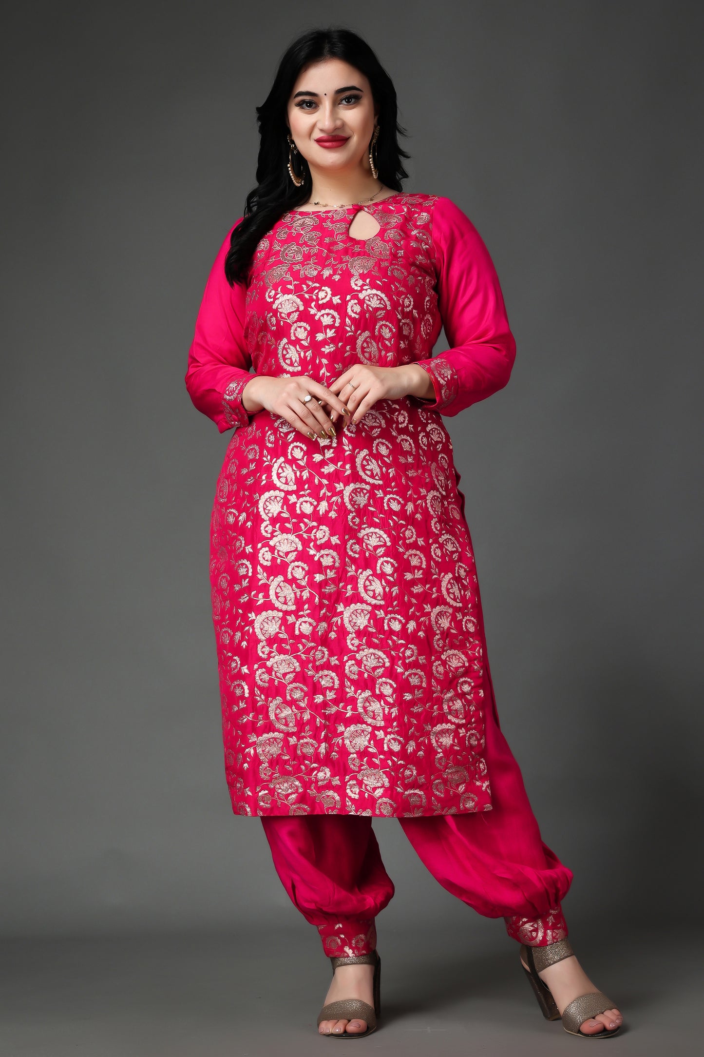 Radiant Rose Jacquard Silk Suit
