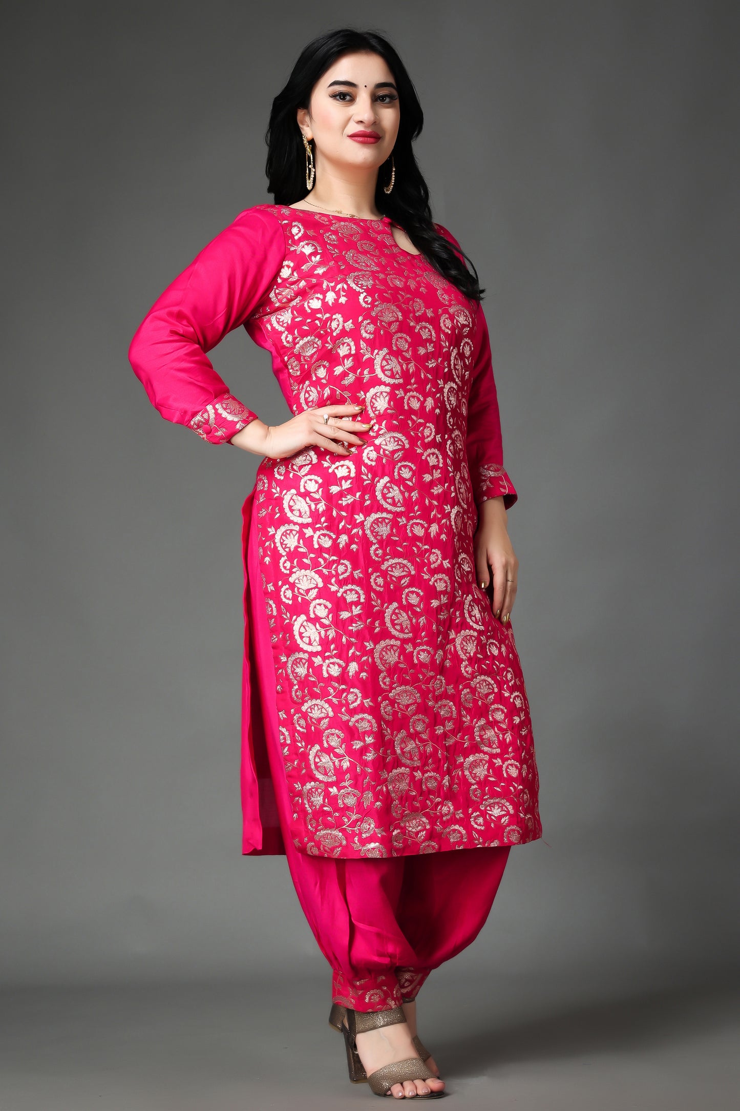 Radiant Rose Jacquard Silk Suit